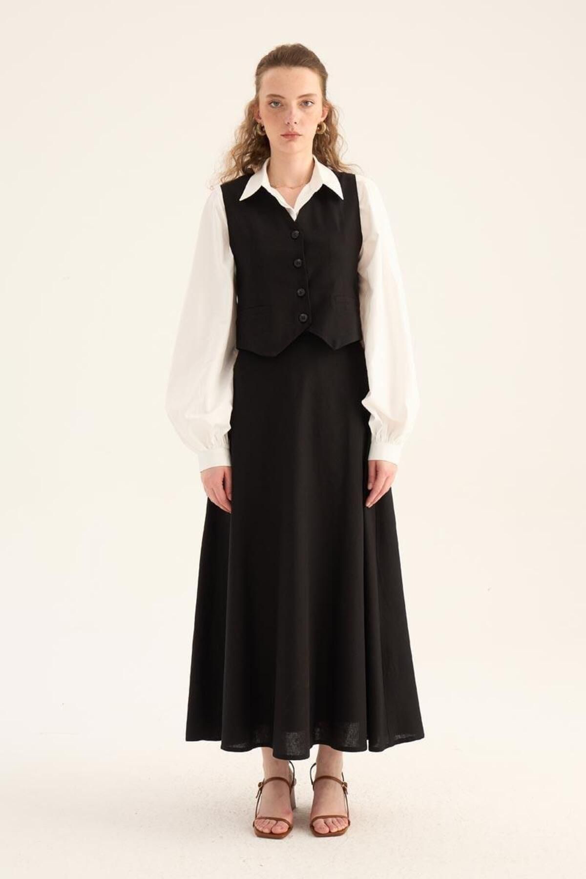 ALYOSHA FASHION Keten Klasik Yelek Siyah
