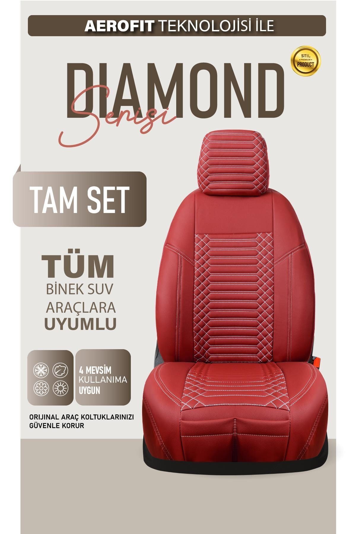 autogoodstore Alfa Romeo GT Uyumlu Lüx Deri Oto Koltuk Kılıfı Ön Arka Takım DIAMOND Bordo
