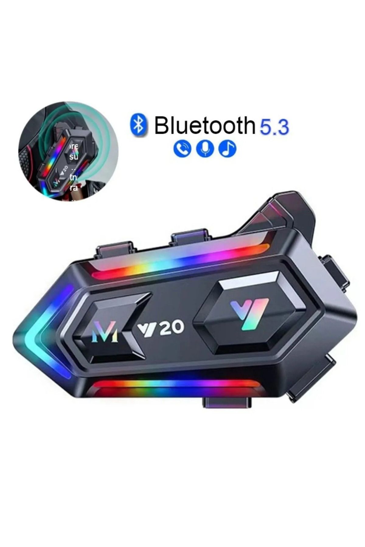 WUNİT Y20 5.3 Bluetooth Motosiklet Kask Kulaklık intercom RGB Işıklı