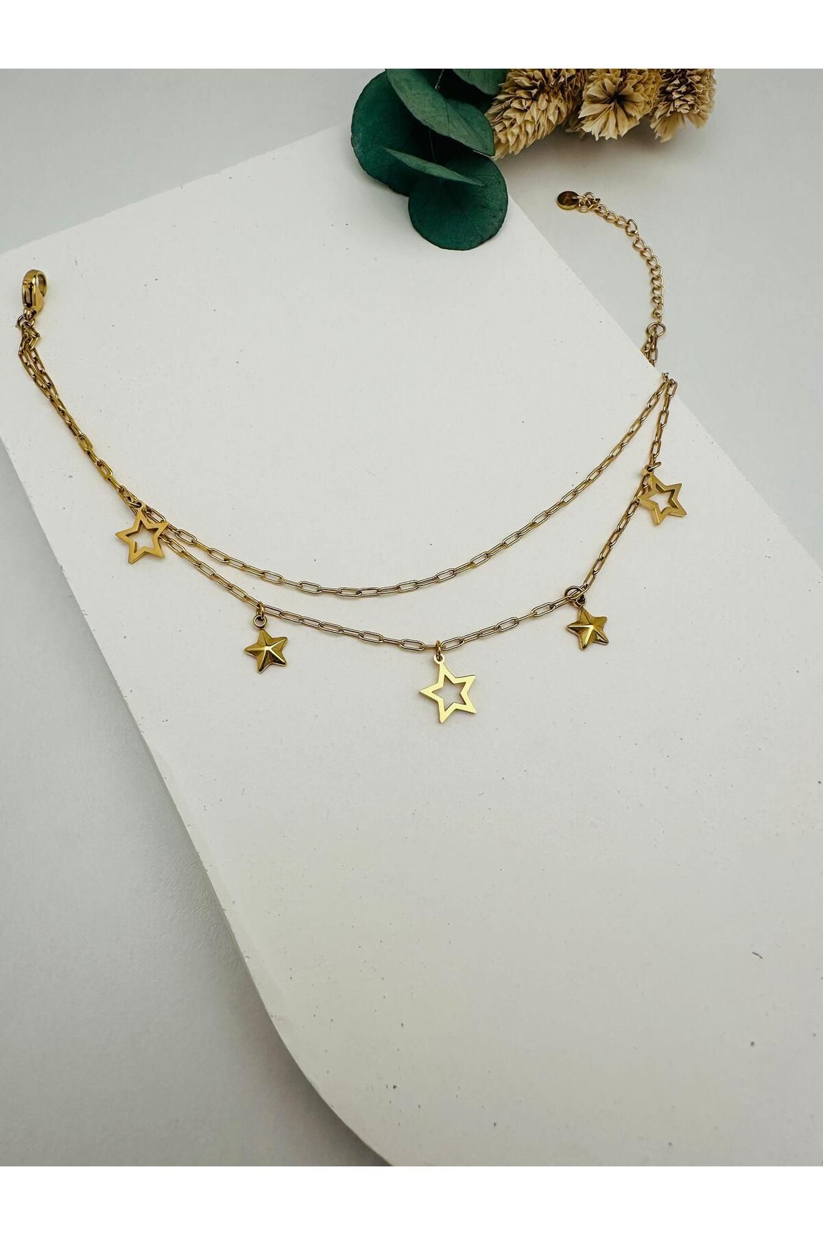GLY ÇLKBİJUTERİ Yıldız Detaylı Çelik Halhal (Gold) Hb 0243