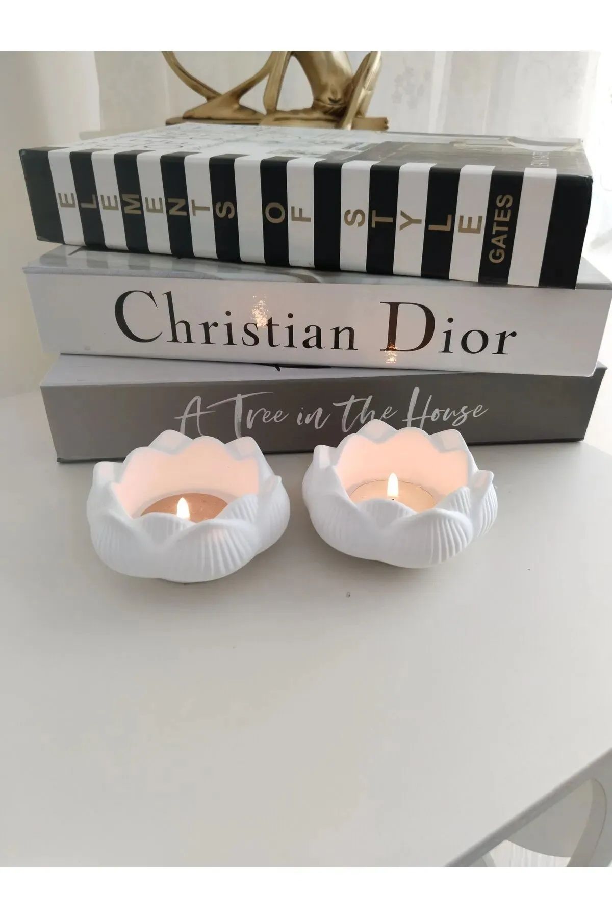 candlerock Lotus Tealight Mumluk 2’li Set – Beyaz