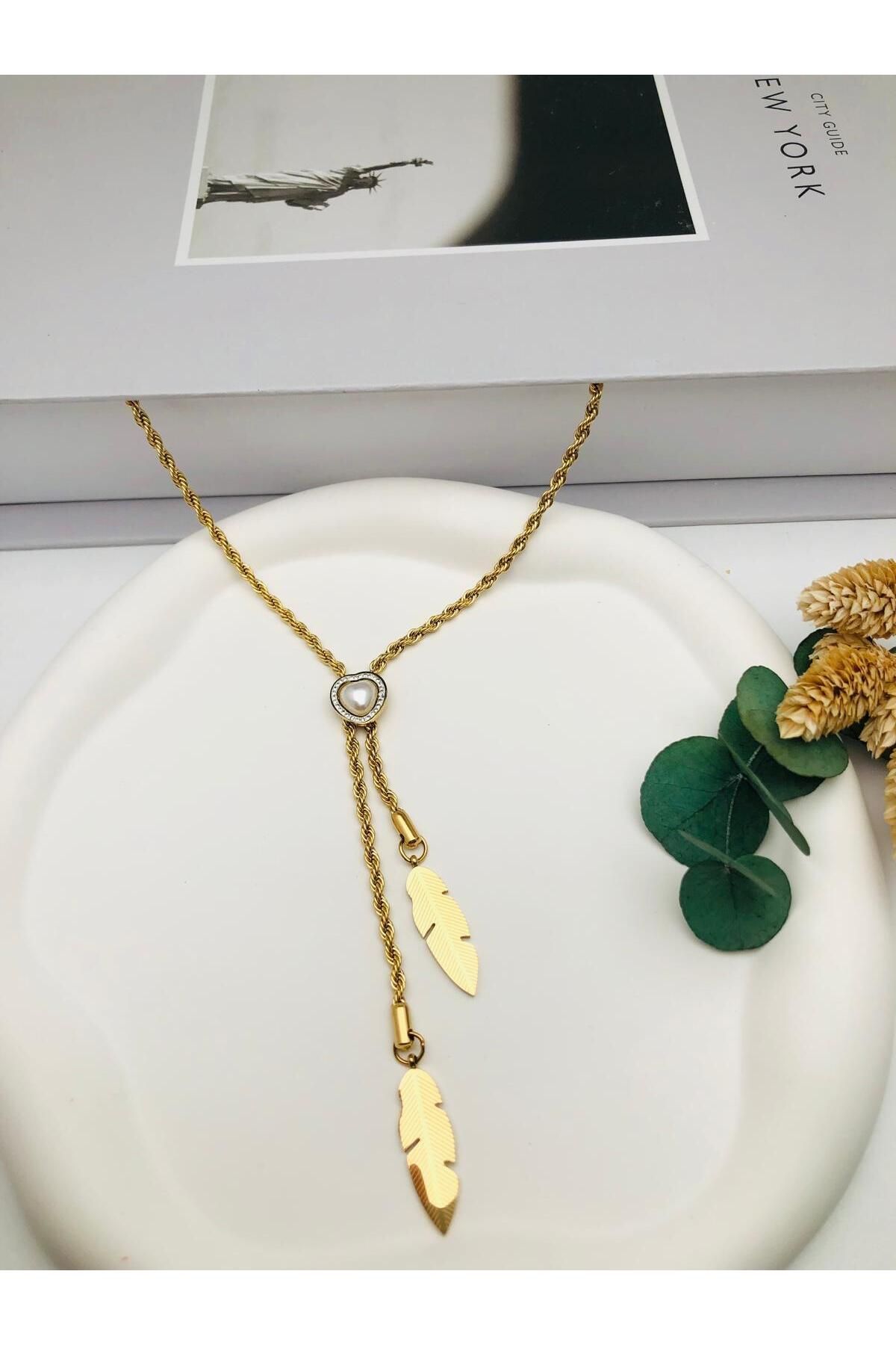 HEDİYELANDY Kalp Detaylı Burgu Çelik Kolye (Gold) 0106280