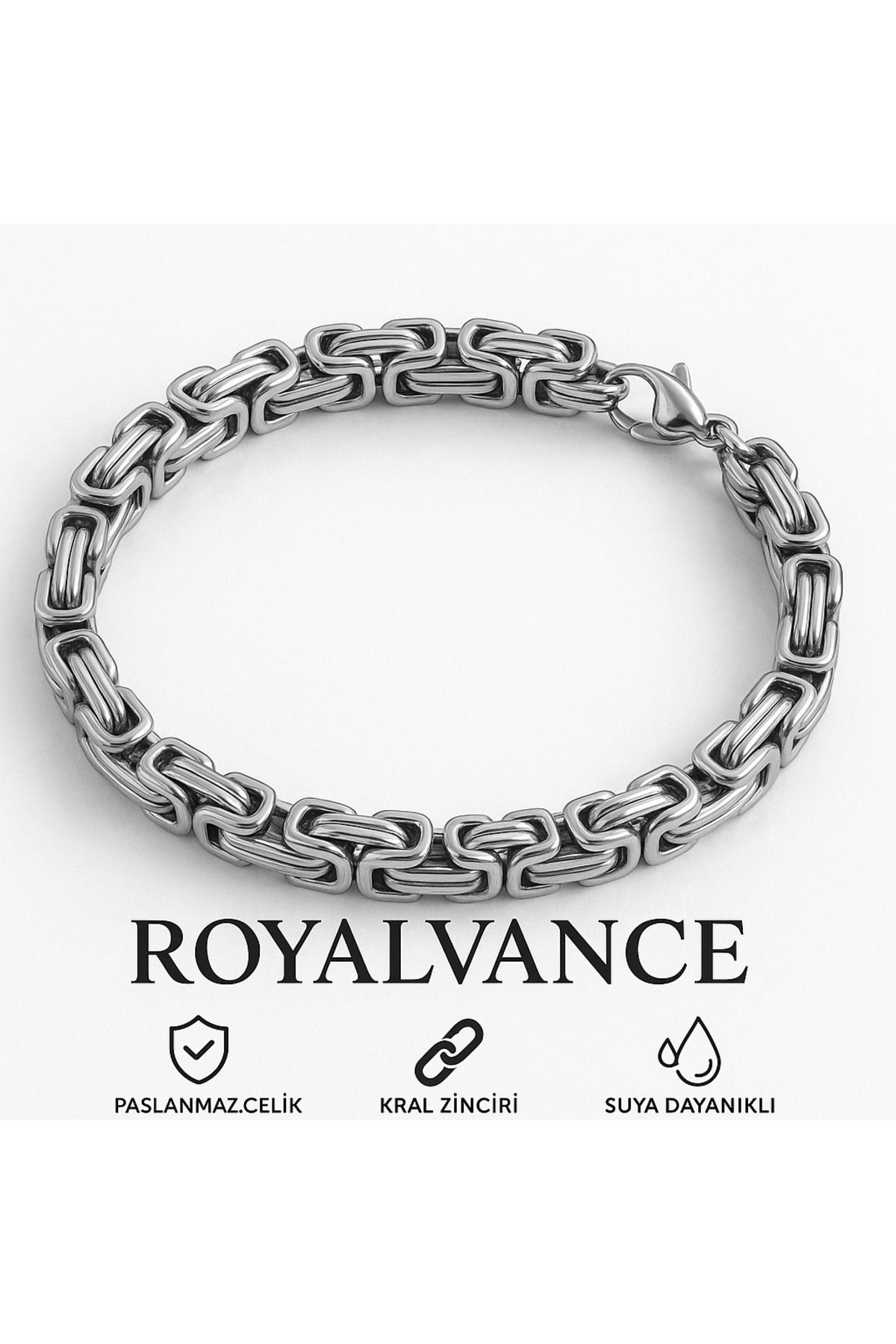 RoyalVance Erkek Paslanmaz Çelik Kral Zincir Bileklik - 21 cm