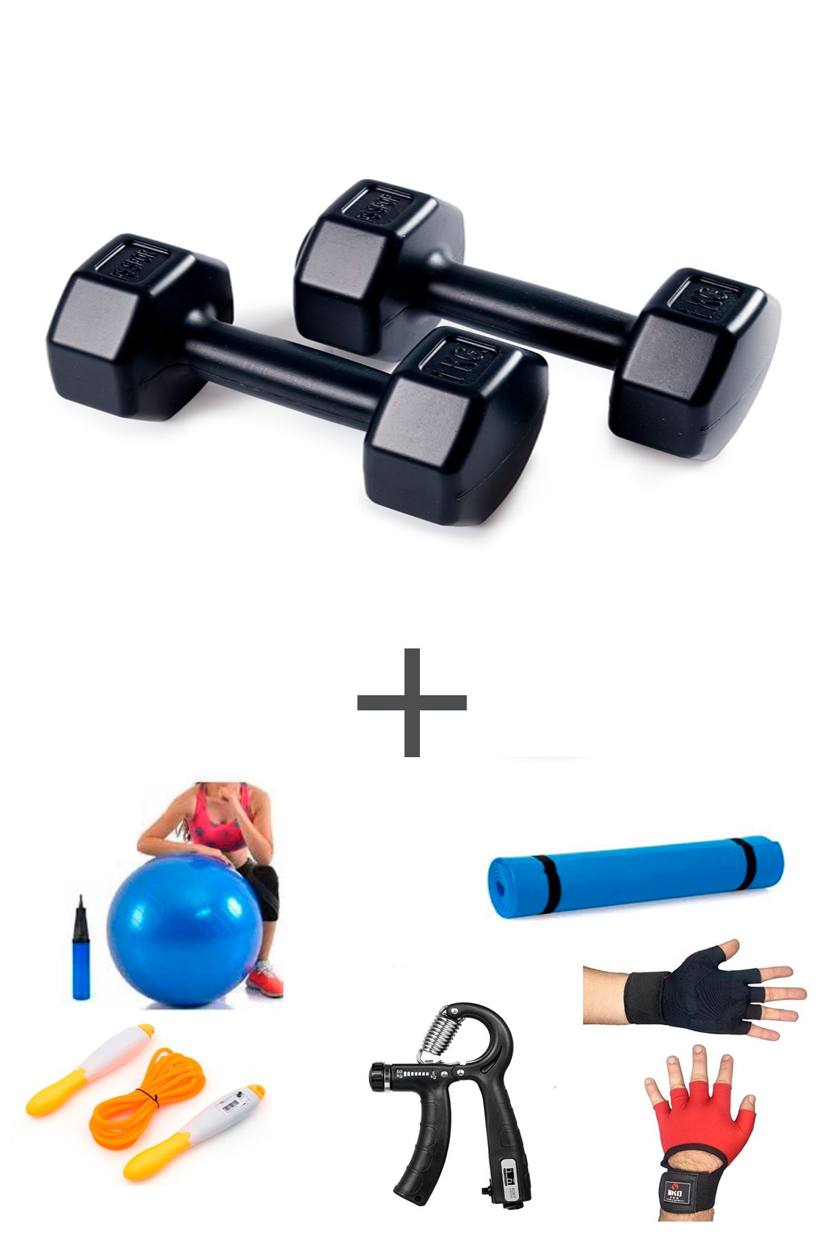 Besinistanbul PS SPOR 1 KG DAMBIL SET(1KG 2 ADET DAMBIL) + 5 ÇEŞİT EGZERSİZ SETİ