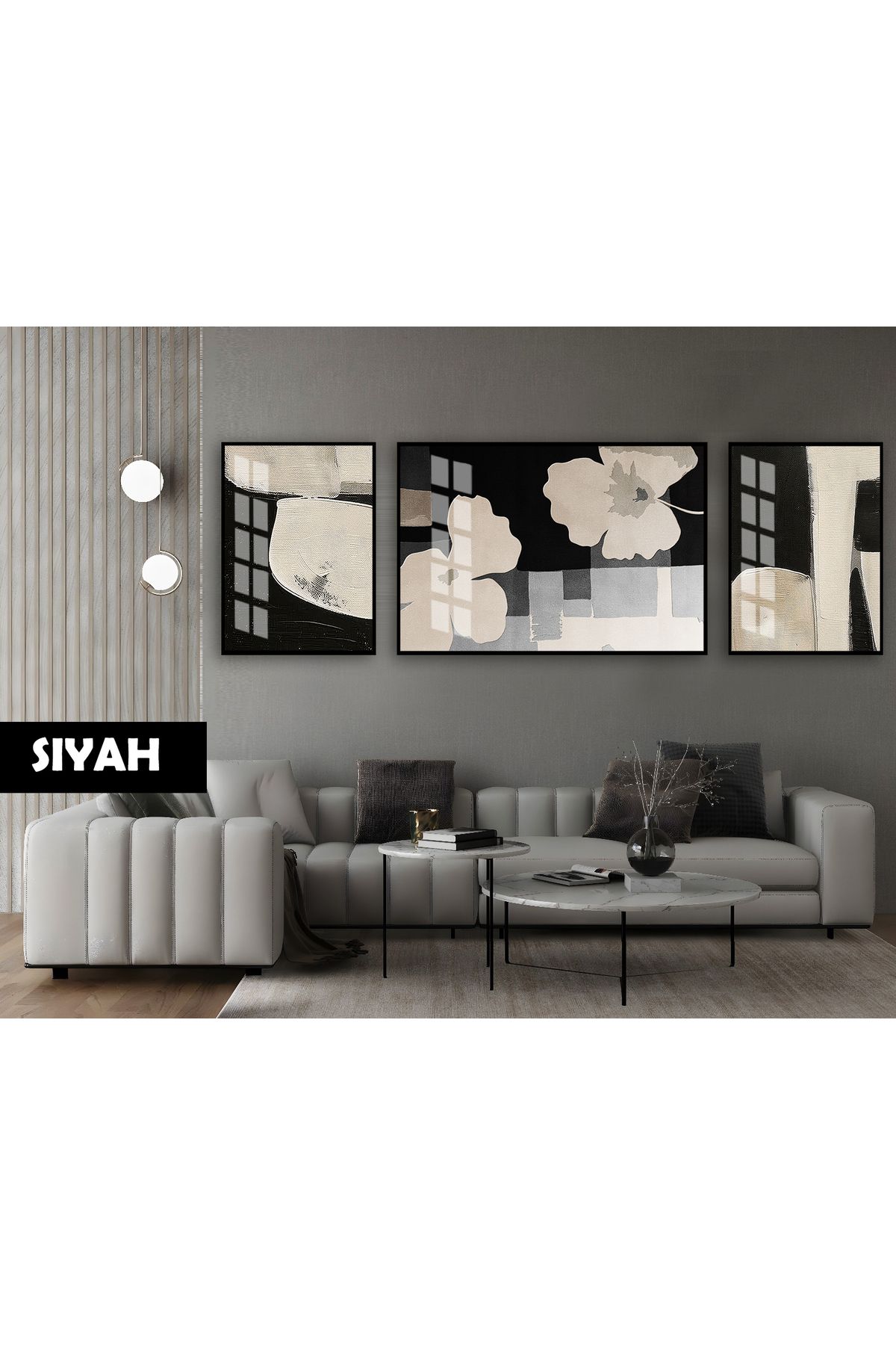 Harikabirev HARİKABİREV|(ABSTRACT) SOFT RENK ÇİÇEK MODELİ (DAISY) |ÇERÇEVELİ TEMPERLİ CAM TABLO 3LÜ YATAY
