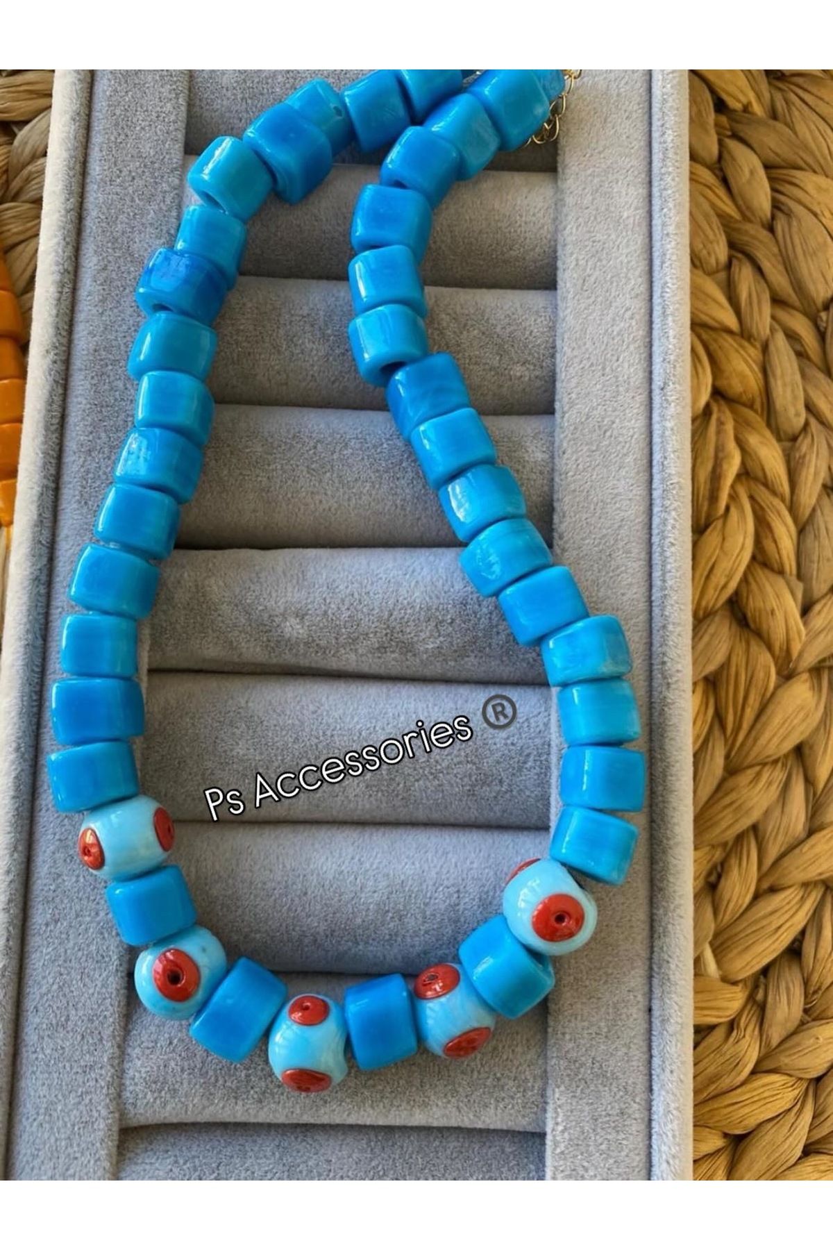 PS ACCESSORİES Mavi Cam Boncuk Kadin Kolye