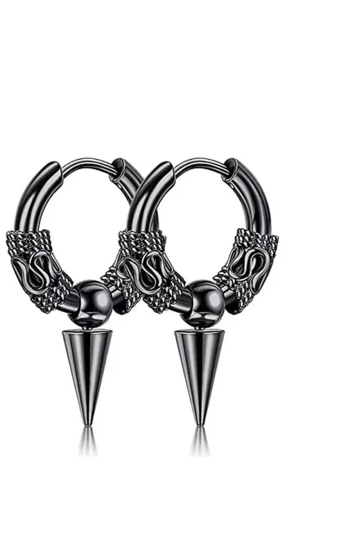 sarıyer silver Ok Ucu Desenli Toplu Hareketli Siyah Renkli Savaşçı Model Viking Tasarım Şık Stil Çelik Halka Küpe