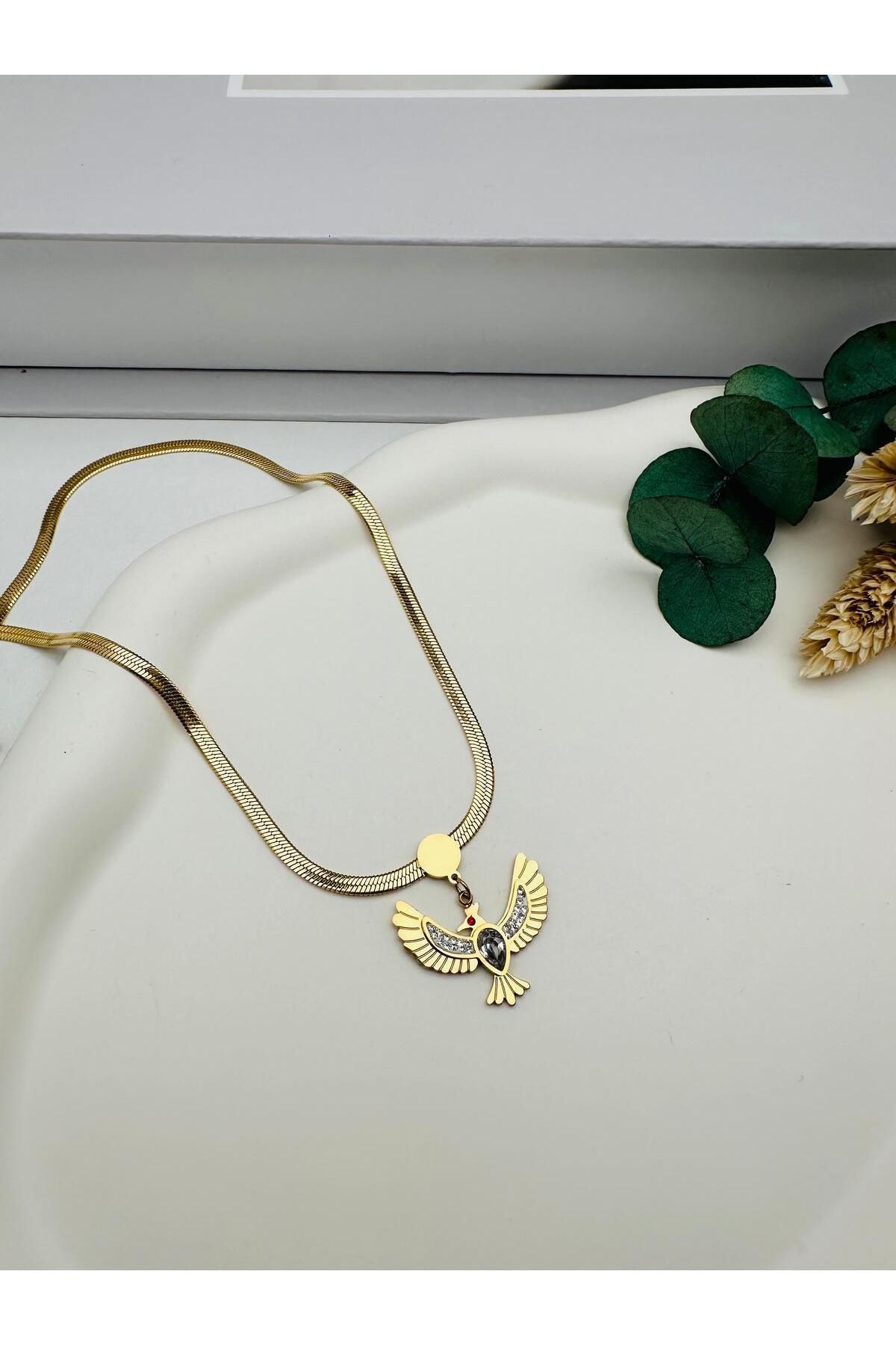HEDİYELANDY Anka Kuşu Çelik Kolye (Gold) 010674