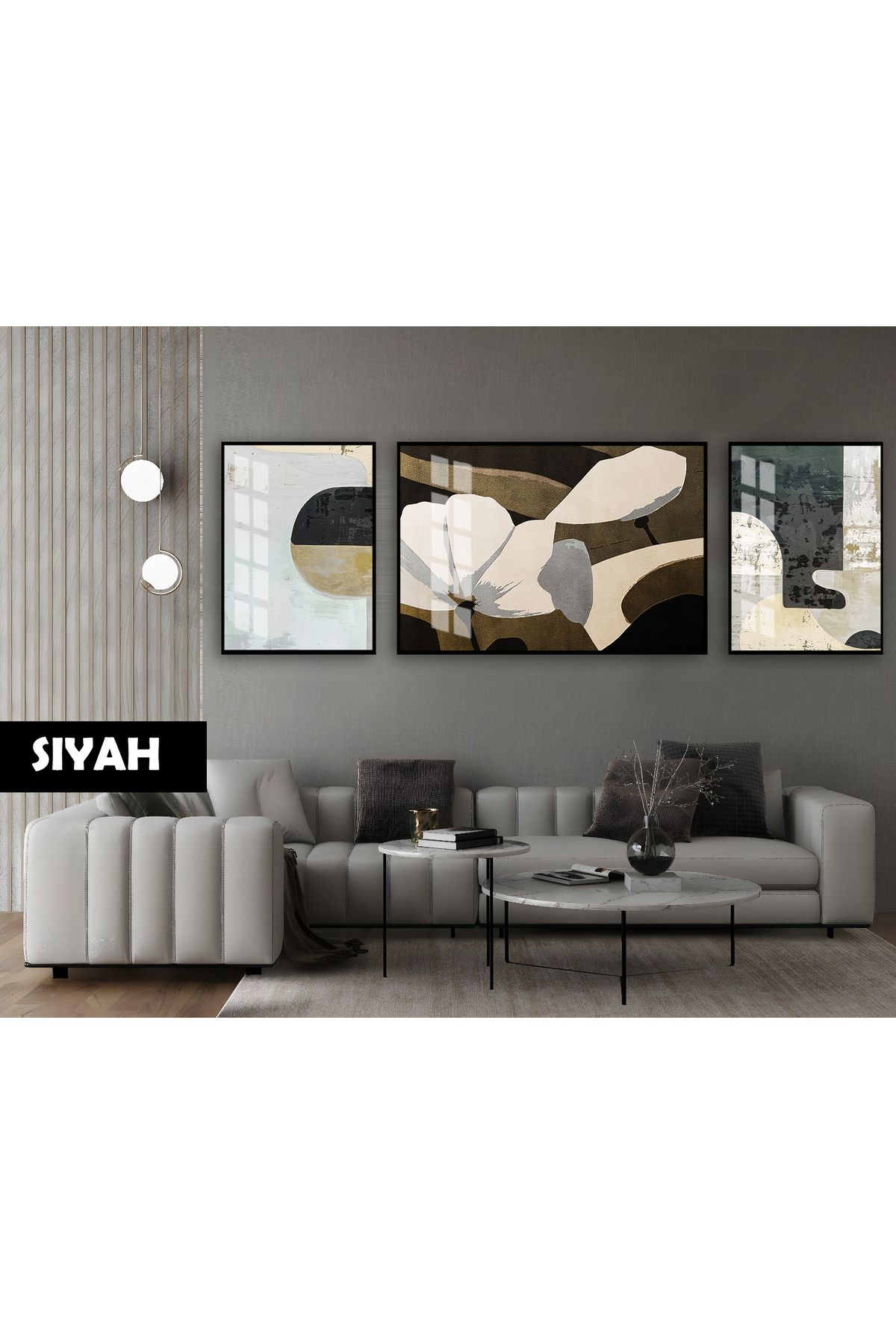 Harikabirev HARİKABİREV|(ABSTRACT) SOFT RENK ÇİÇEK MODELİ (LILLY) |ÇERÇEVELİ TEMPERLİ CAM TABLO 3LÜ YATAY
