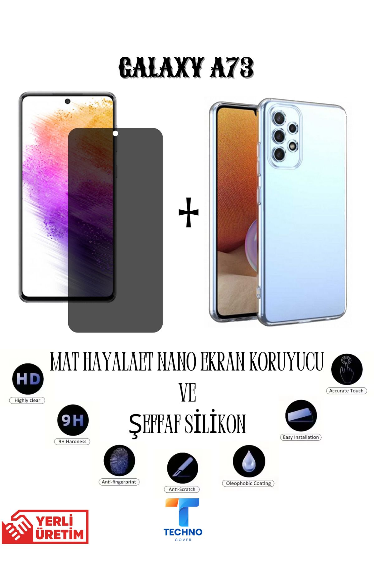 foxpower Samsung A73 Mat Hayalet Nano Ekran Koruyucu vemŞeffaf Kılıf 2li Avantajlı Paket
