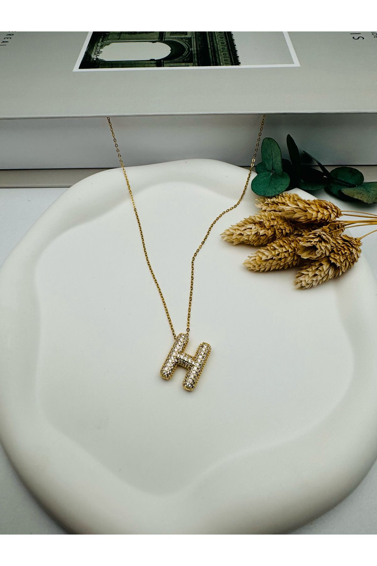 HEDİYELANDY Balon Harf Çelik Kolye(H) Harf 45 Cm (Gold) 0106227