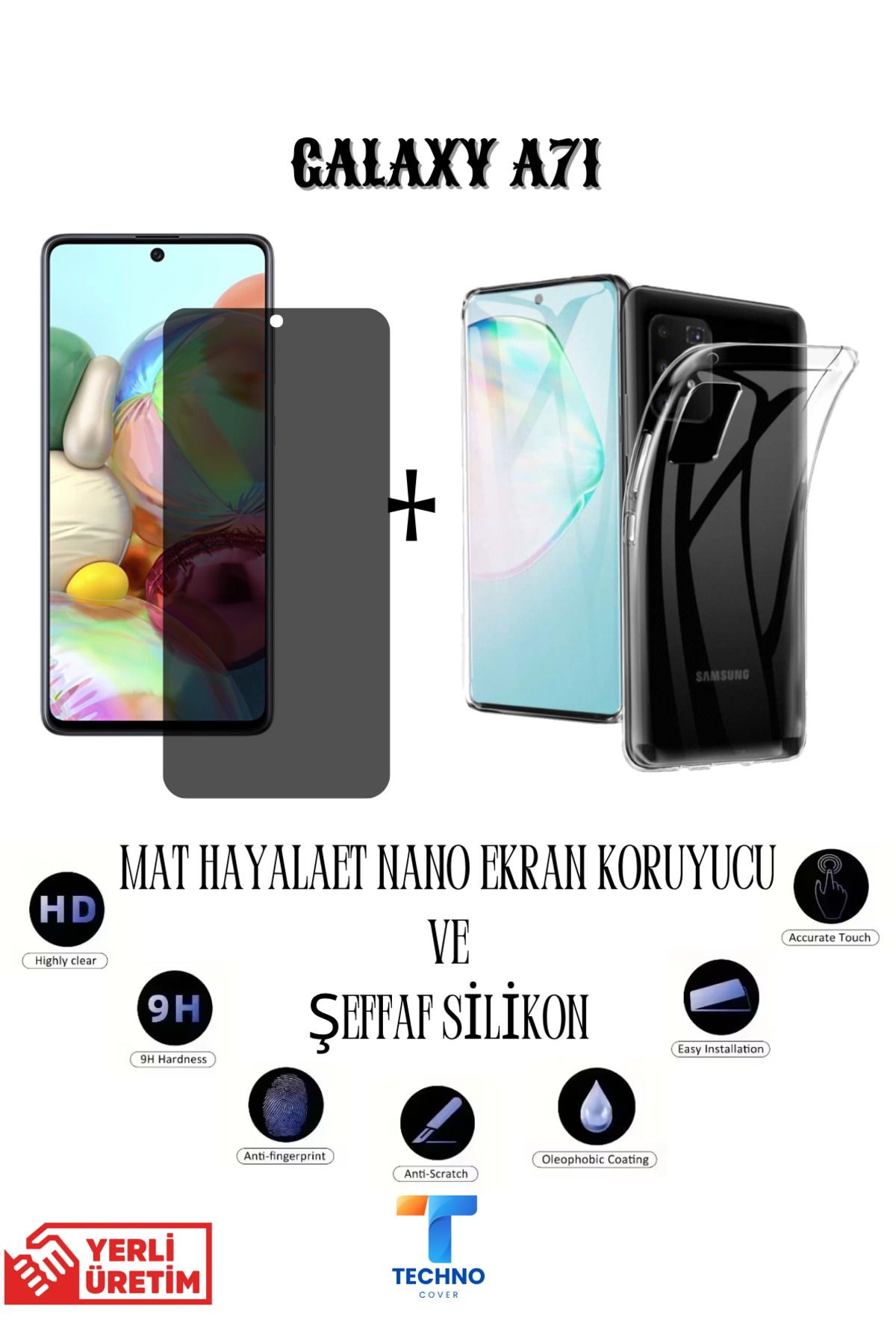foxpower Samsung A71 Mat Hayalet Nano Ekran Koruyucu vemŞeffaf Kılıf 2li Avantajlı Paket