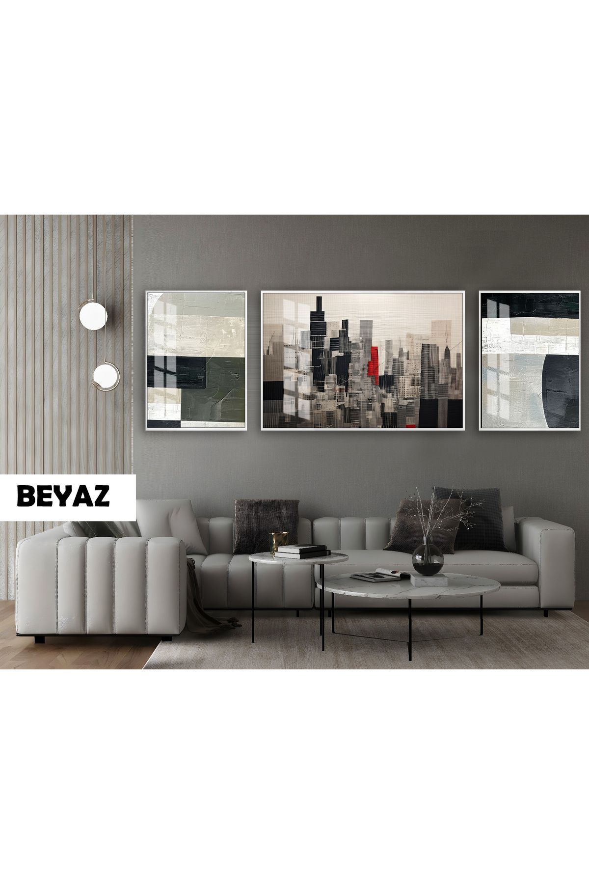 Harikabirev HARİKABİREV|(ABSTRACT) ŞEHİR BİNALARI SOYUT MODELİ|ÇERÇEVELİ TEMPERLİ CAM TABLO 3LÜ YATAY