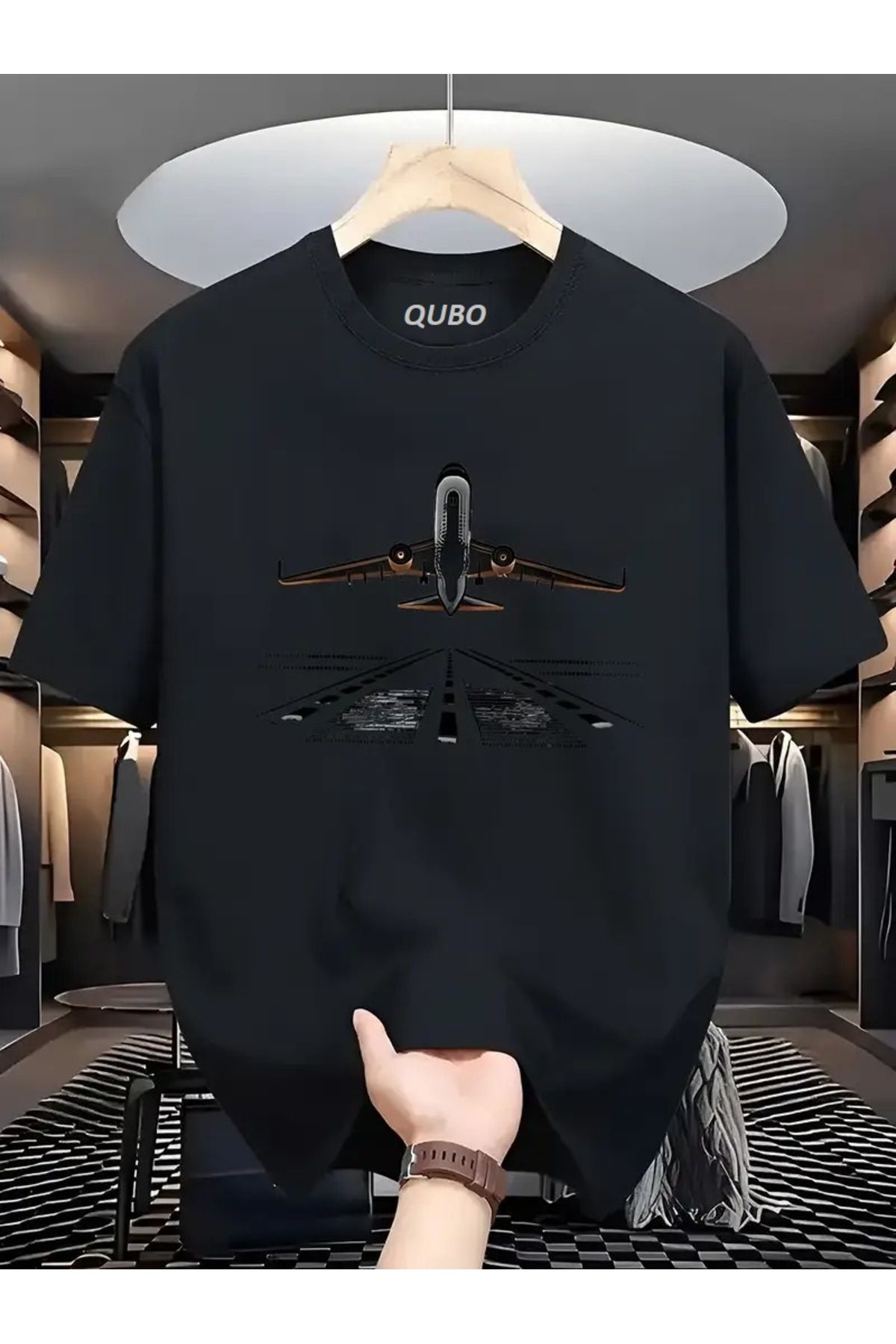 qubo sportswear & company qubo Unisex Oversize Baskılı Pamuklu Bisiklet Yaka Kısa Kollu SİYAH T-shirt
