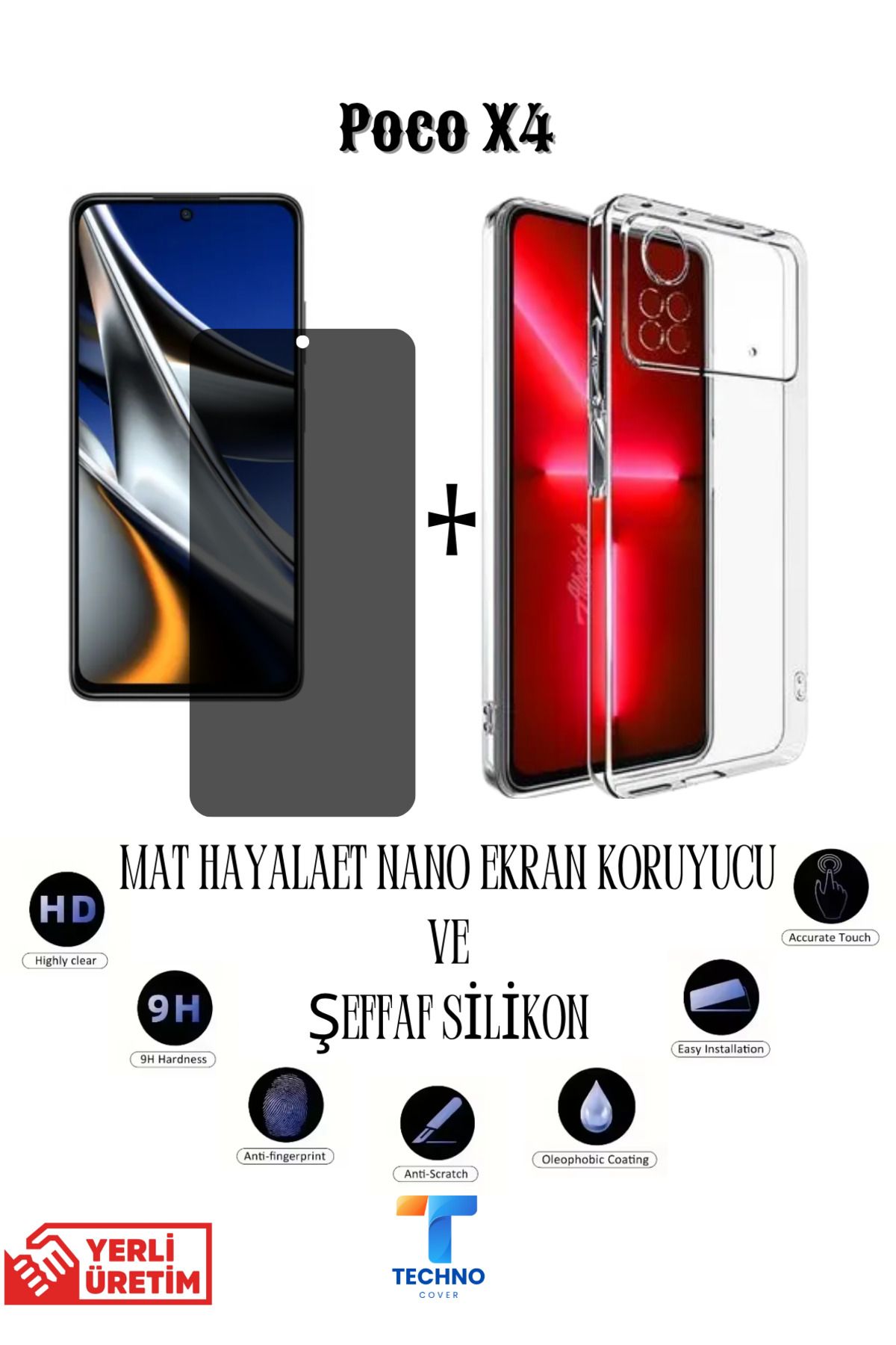 foxpower Poco X4 Mat Hayalet Nano Ekran Koruyucu vemŞeffaf Kılıf 2li Avantajlı Paket