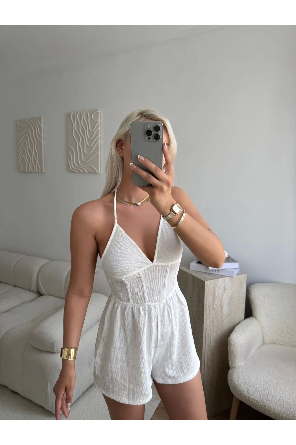 Zora Butik Sırt Dekolte Boyun Bağlamalı Tulum