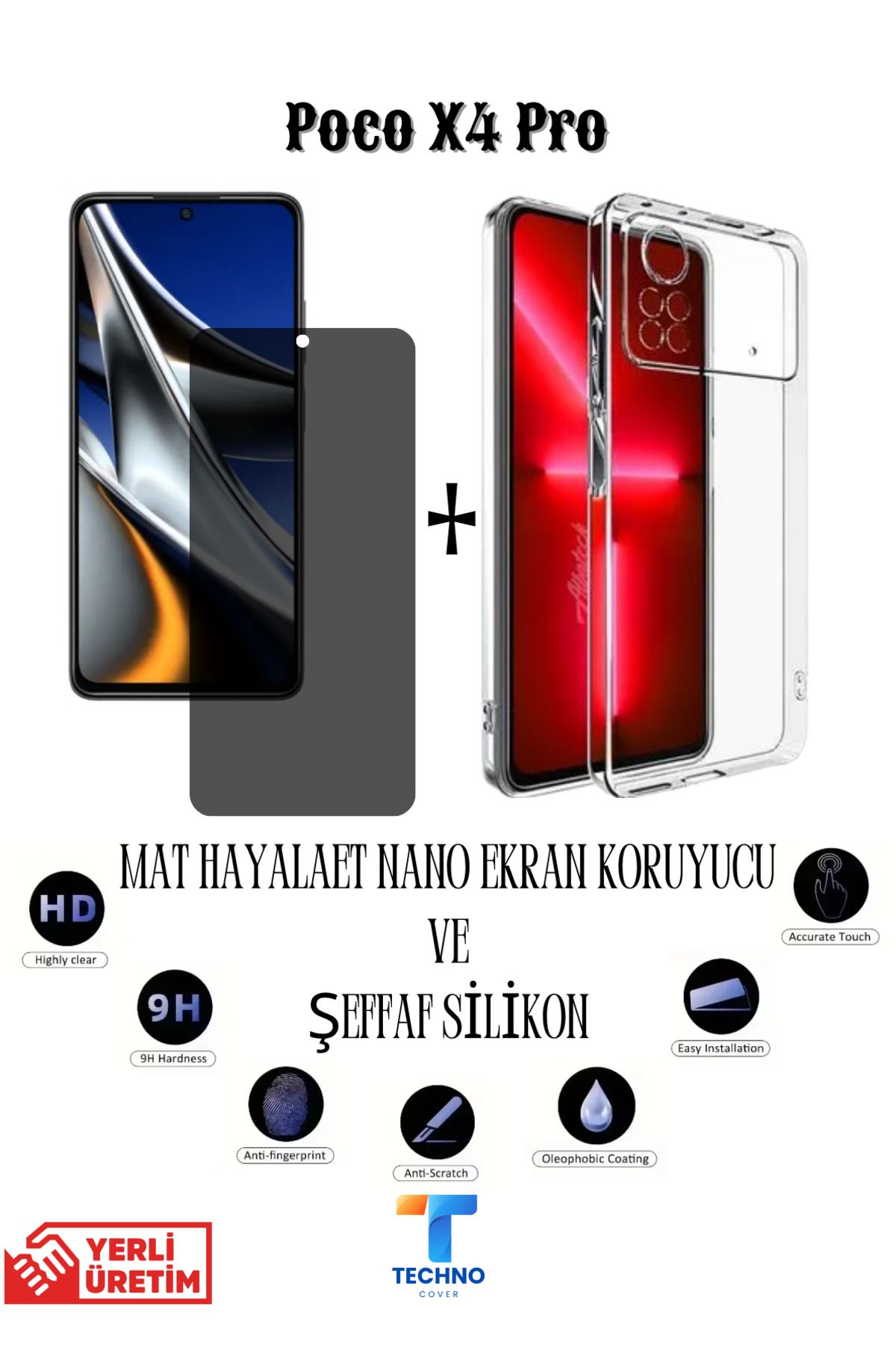 foxpower Poco X4 Pro 5G Mat Hayalet Nano Ekran Koruyucu vemŞeffaf Kılıf 2li Avantajlı Paket
