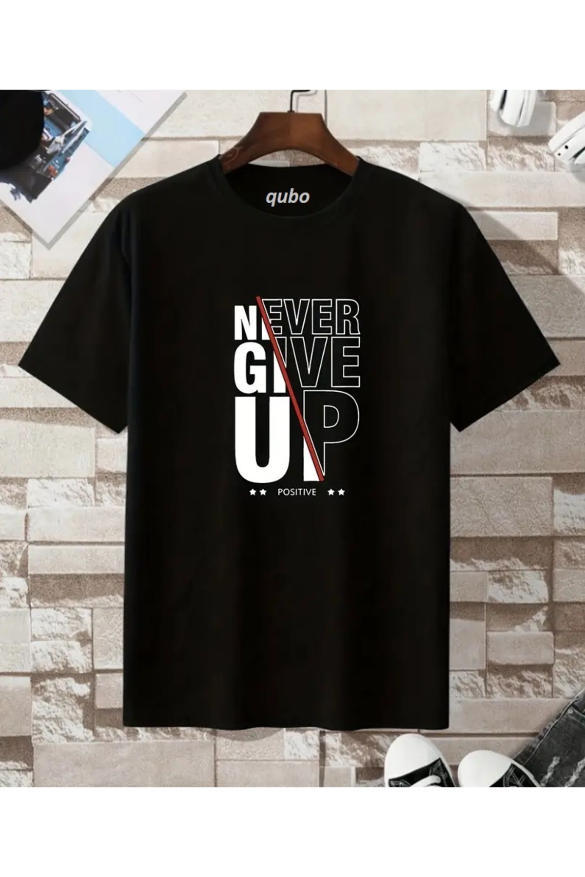 qubo sportswear & company qubo Unisex Oversize Baskılı Pamuklu Bisiklet Yaka Kısa Kollu SİYAH T-shirt