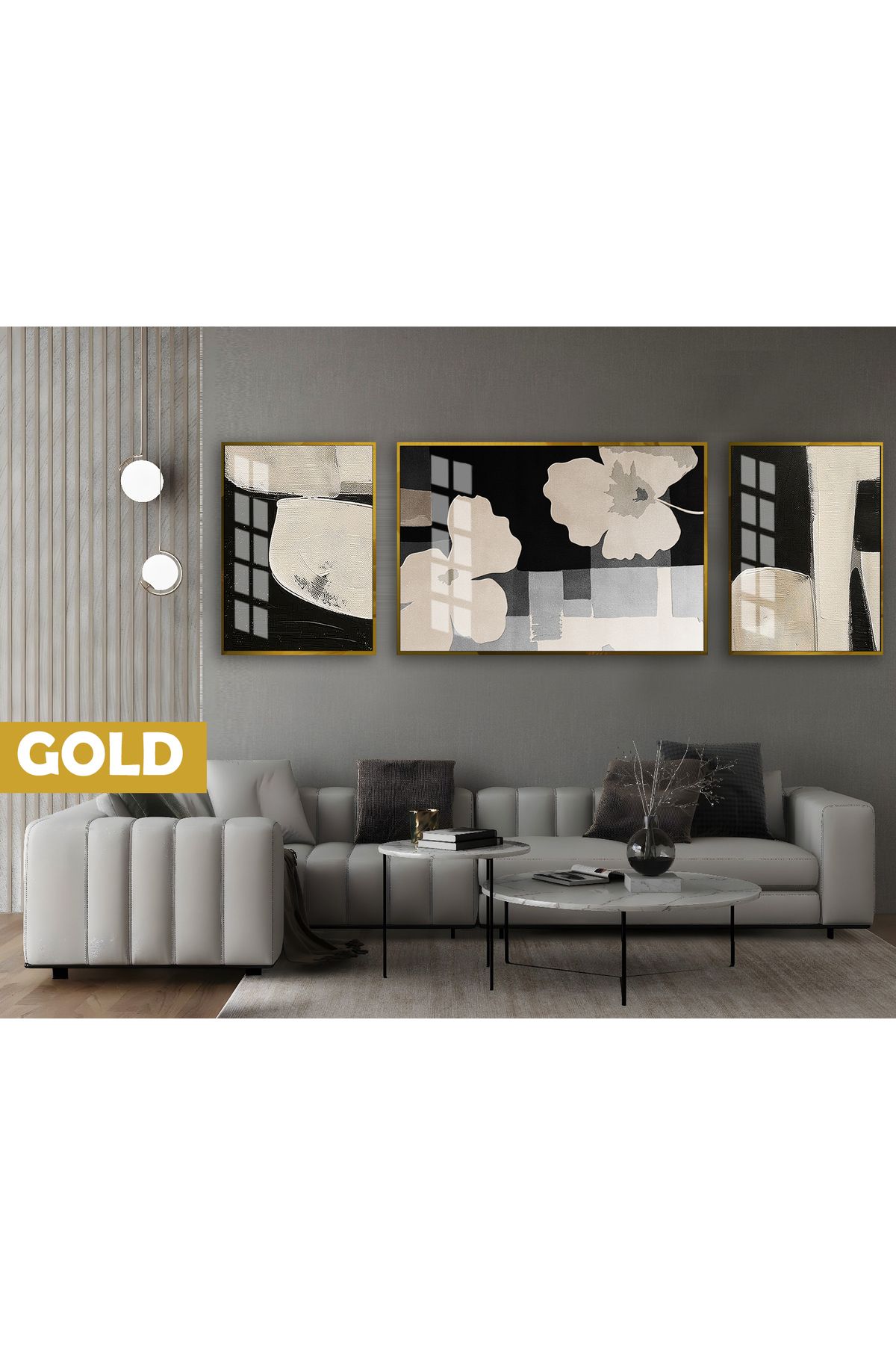 Harikabirev HARİKABİREV|(ABSTRACT) SOFT RENK ÇİÇEK MODELİ (DAISY) |ÇERÇEVELİ TEMPERLİ CAM TABLO 3LÜ YATAY