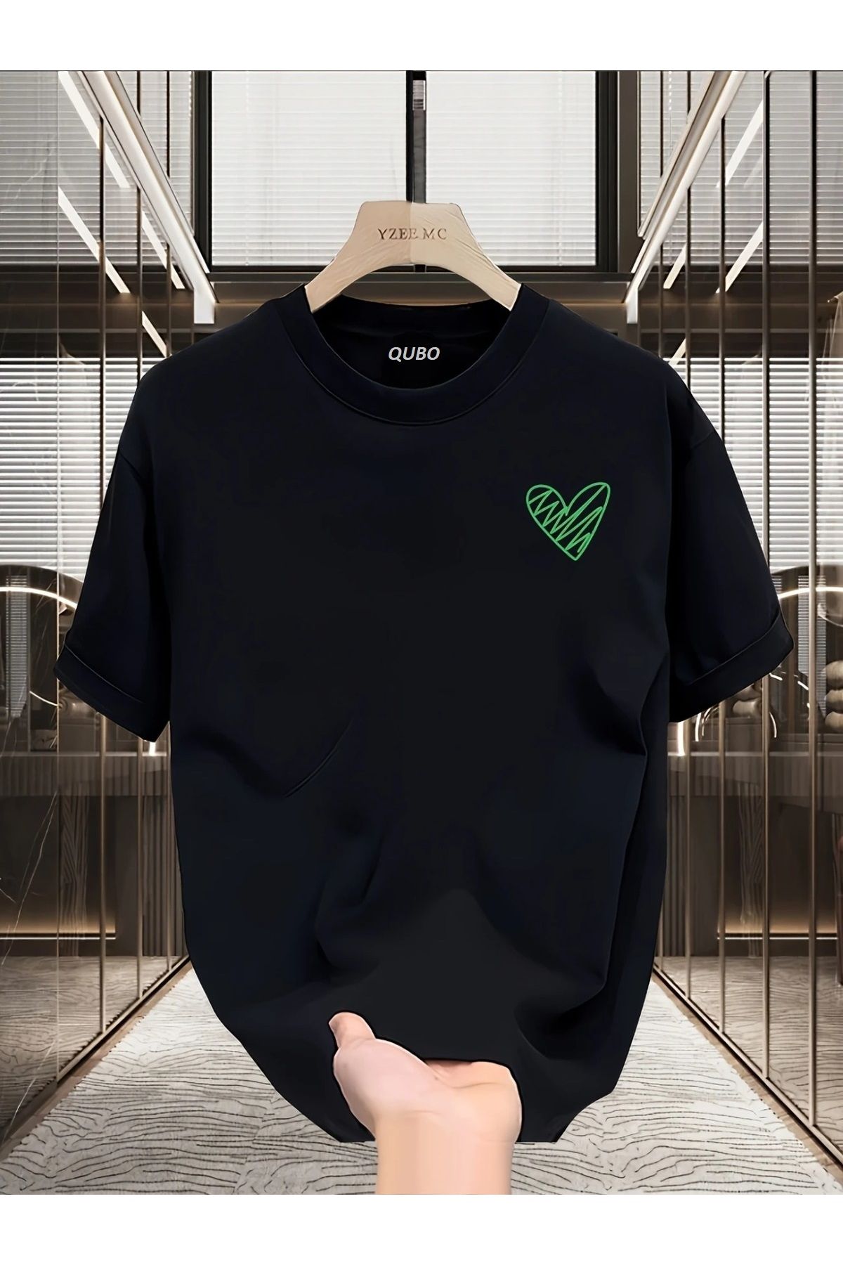 qubo sportswear & company qubo Unisex Oversize Baskılı Pamuklu Bisiklet Yaka Kısa Kollu SİYAH T-shirt