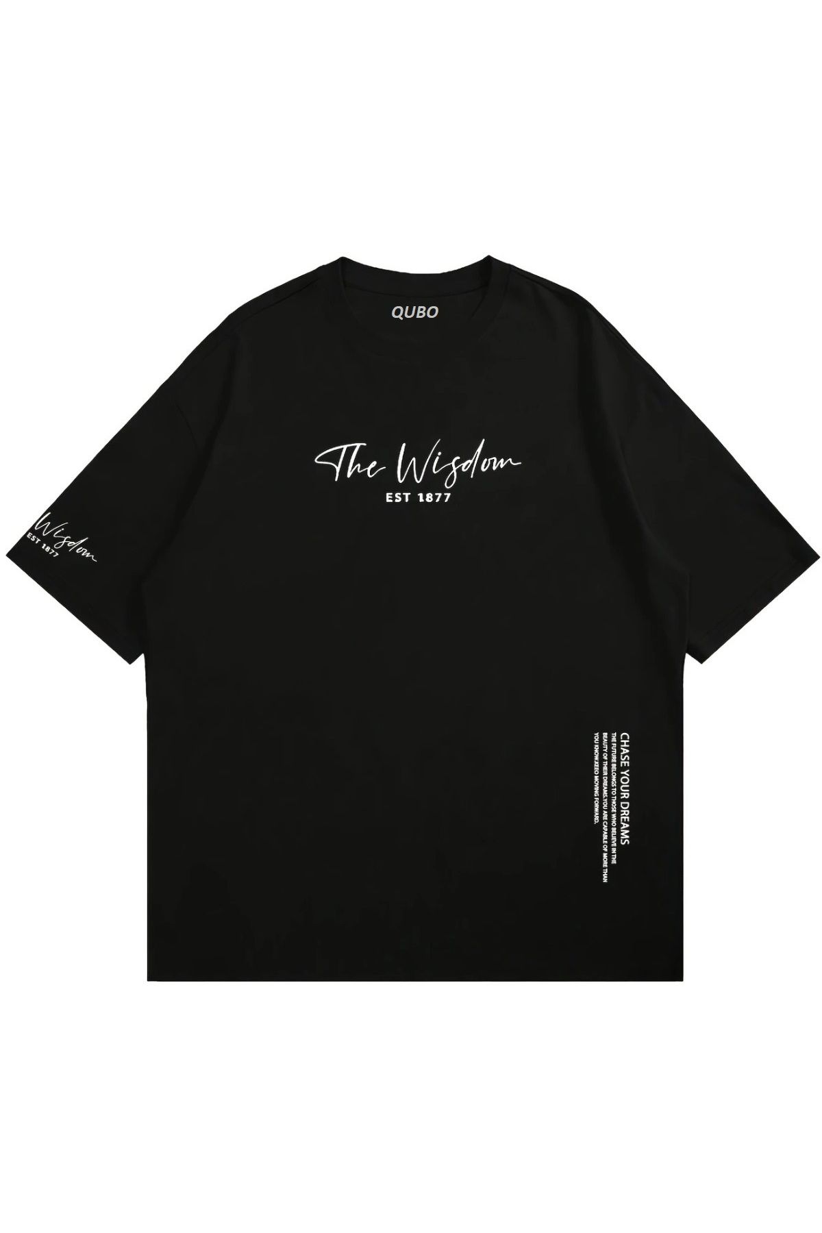 qubo sportswear & company qubo Unisex Oversize Baskılı Pamuklu Bisiklet Yaka Kısa Kollu SİYAH T-shirt