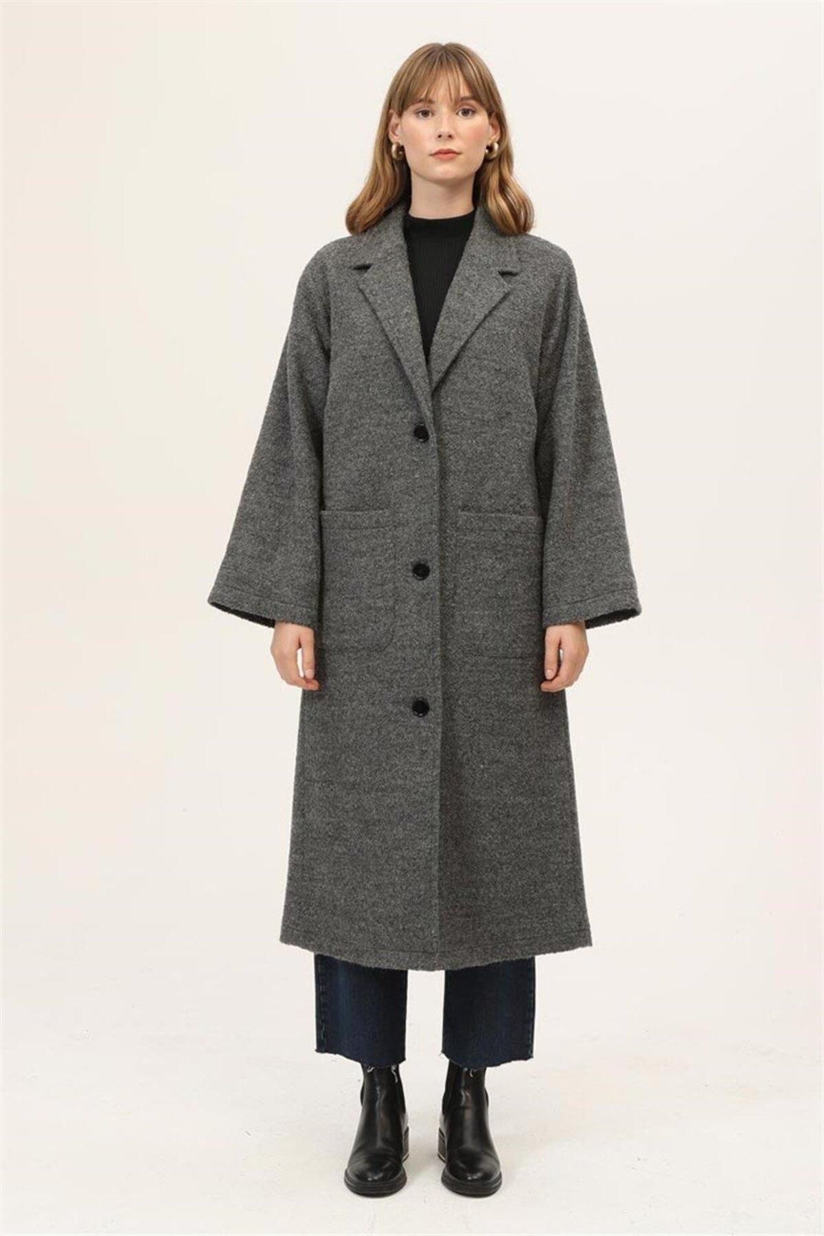 ALYOSHA FASHION Yün Kaban Antrasit
