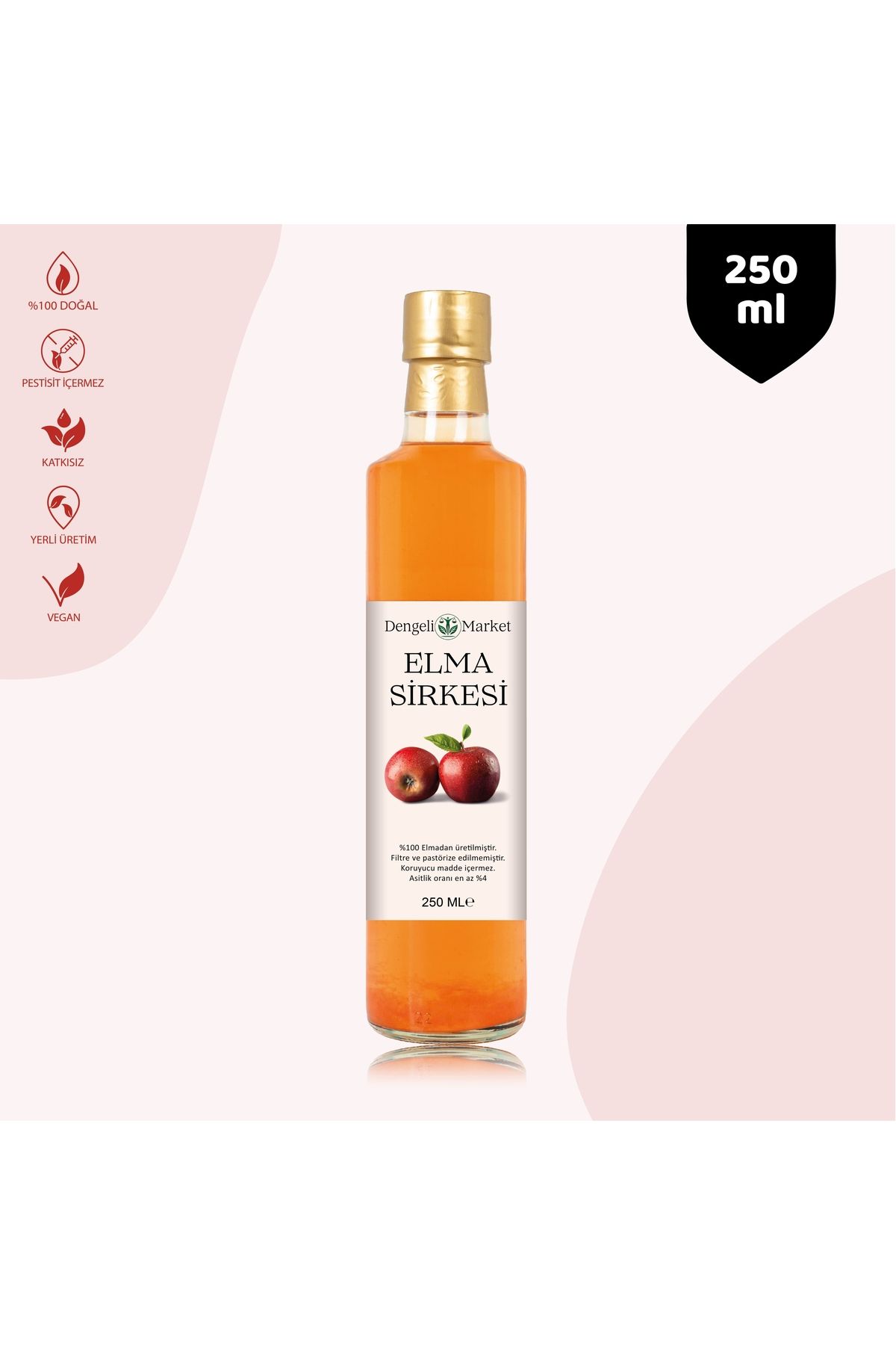 Dengeli Market Elma Sirkesi / 250 ml (Çok Keskin)