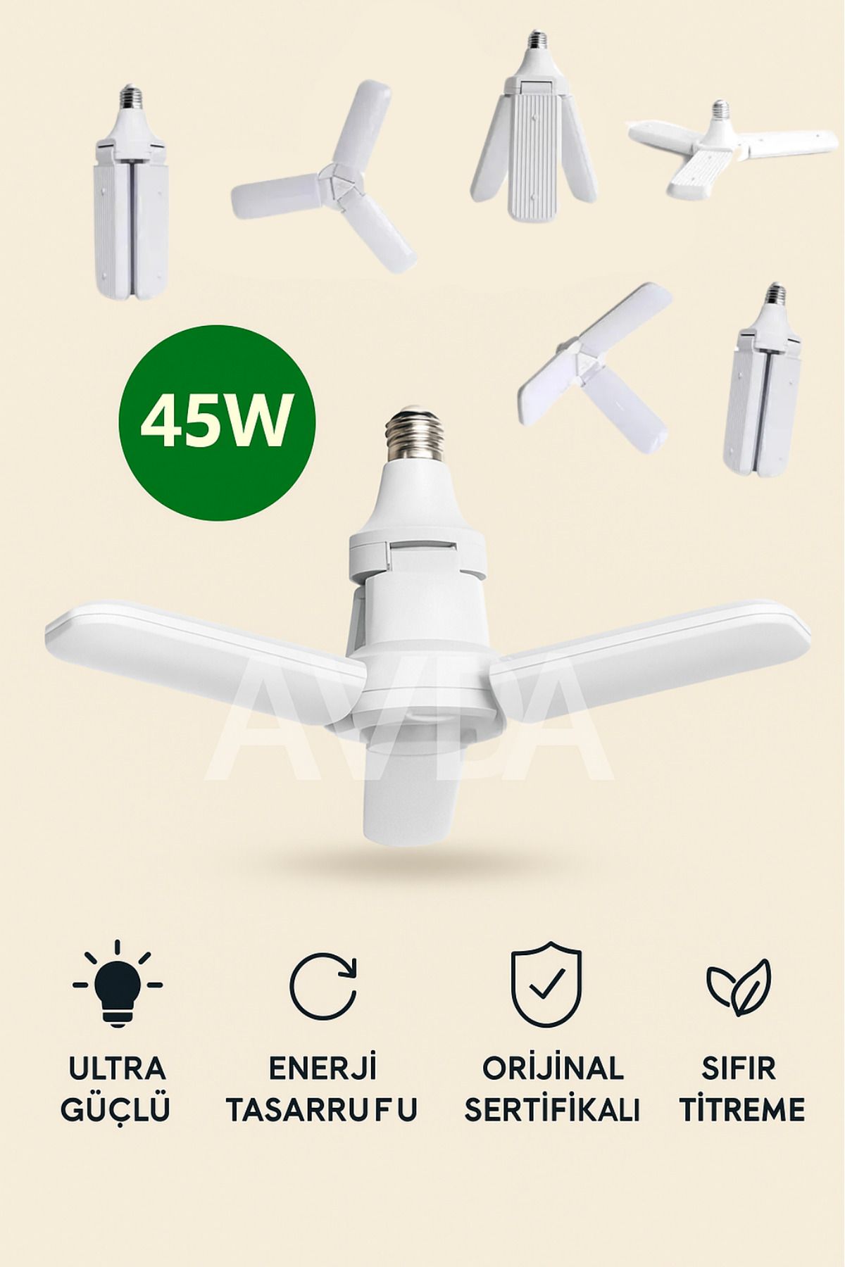 AVDA Ultra Güçlü 3 Kollu LED Ampul – 45W 5000 Lümen Beyaz Işık Aydınlatma Lambası