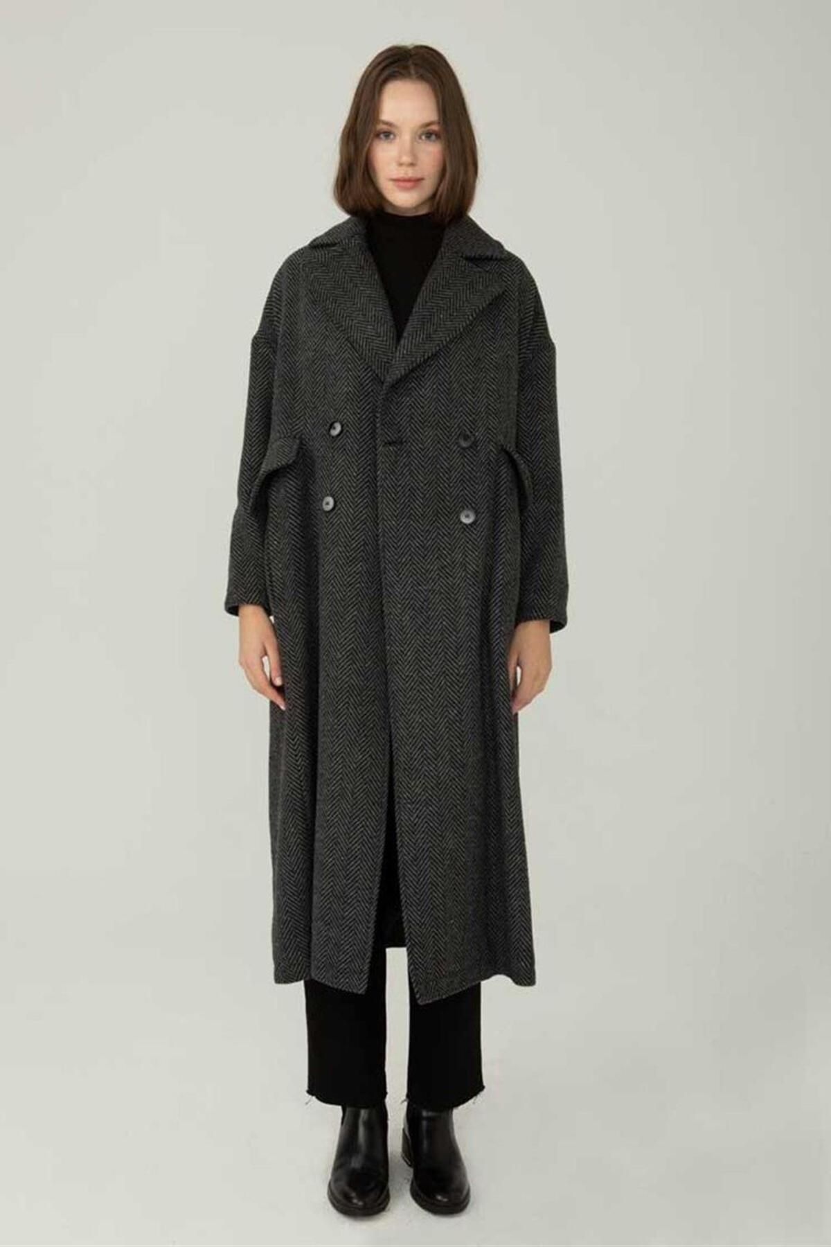 ALYOSHA FASHION Uzun Çift Cepli Kaban Balıkısırtı