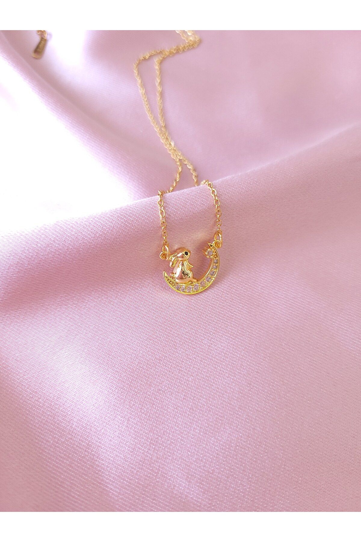Jewerly Moon Bunny Tavşan Detaylı Ay Gold Çelik Kolye