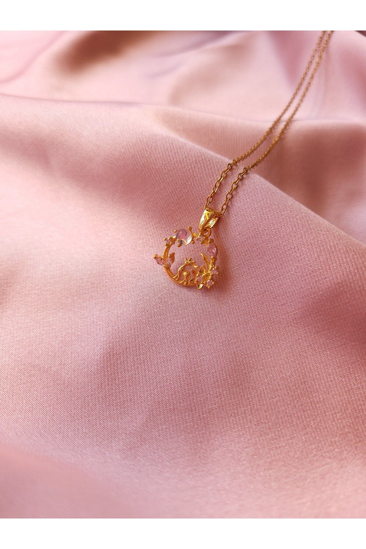 Jewerly Deer Path Geyik Detaylı Zirkon Taş Paslanmaz Çelik