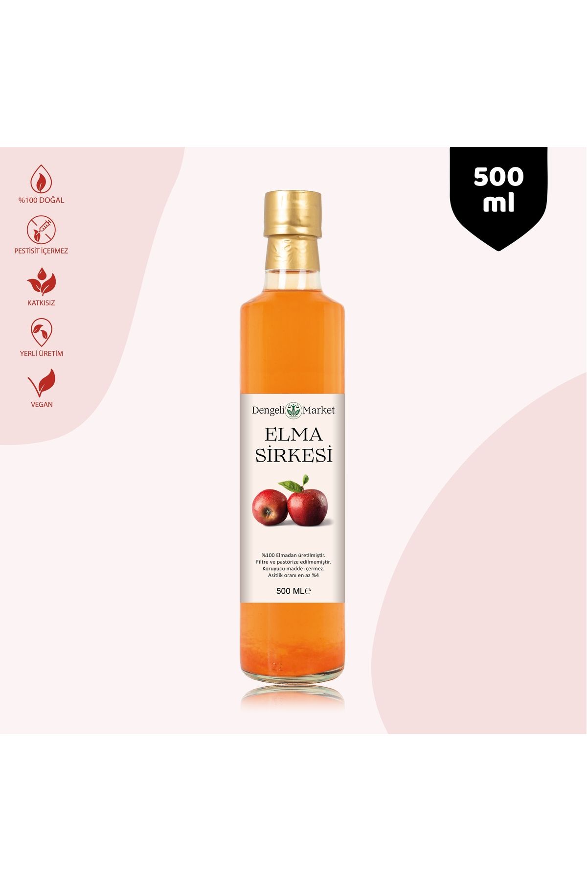 Dengeli Market Elma Sirkesi / 500 ml (Çok Keskin)