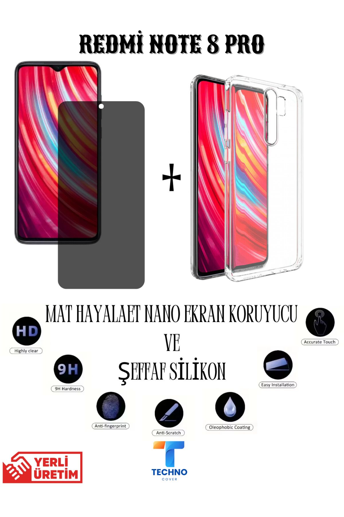 foxpower Redmi Note 8 Pro Mat Hayalet Nano Ekran Koruyucu Ve Şeffaf Kılıf 2li Avantajlı Paket
