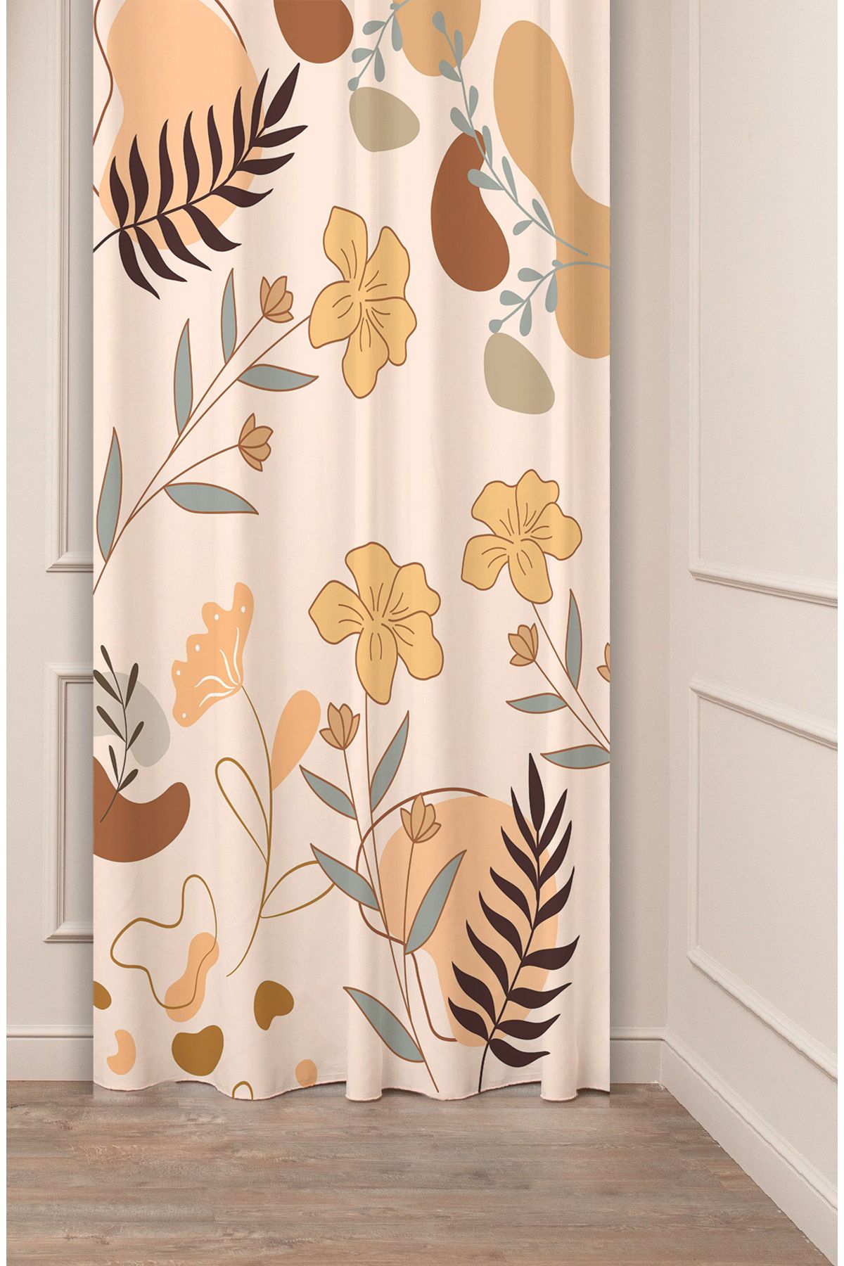 GREENDECOR Çiçekli Estetik Minimalist Desenli Özel Tasarım Dijital Baskılı (Tek Kanat) Modern Şık Fon Perde