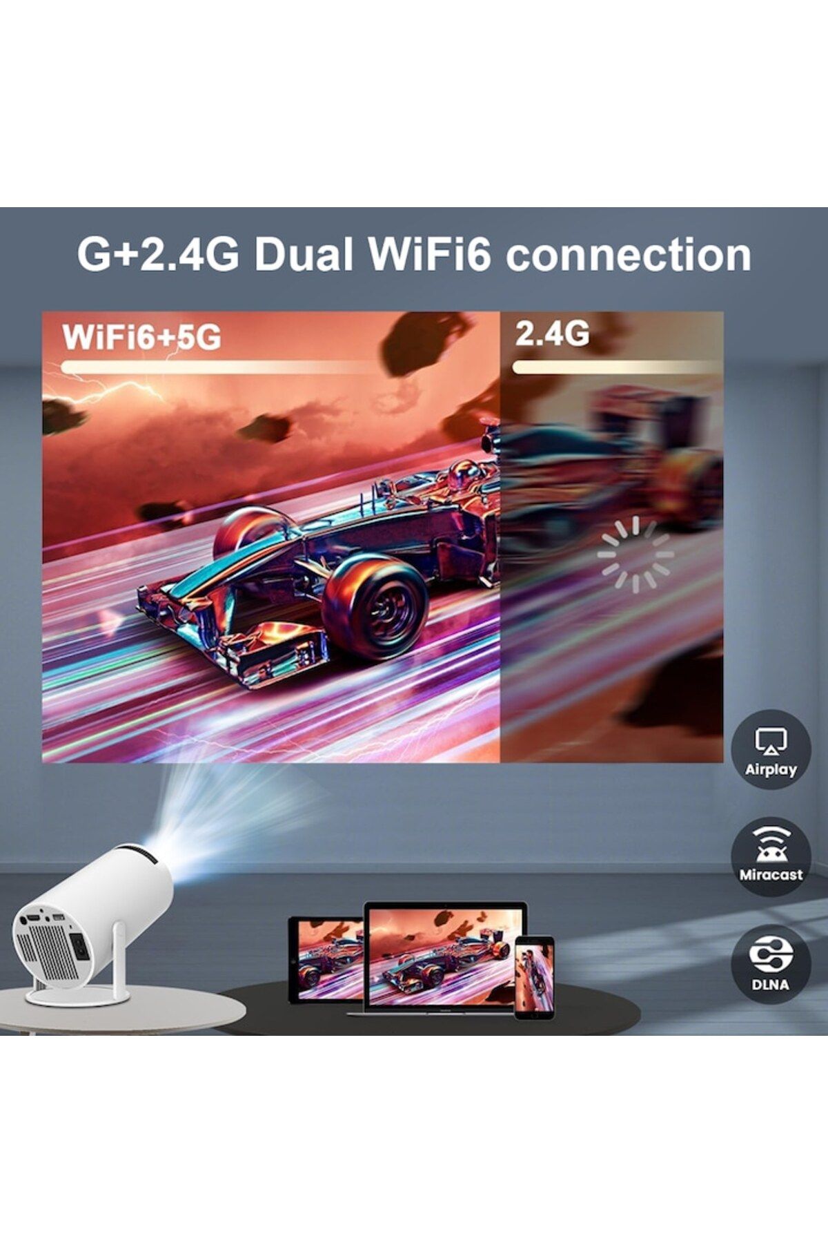 Generic-Mini proiector portabil, Suport 1080P, WiFi 6 BT 5.0, 180 de grade, Android 11.0 3