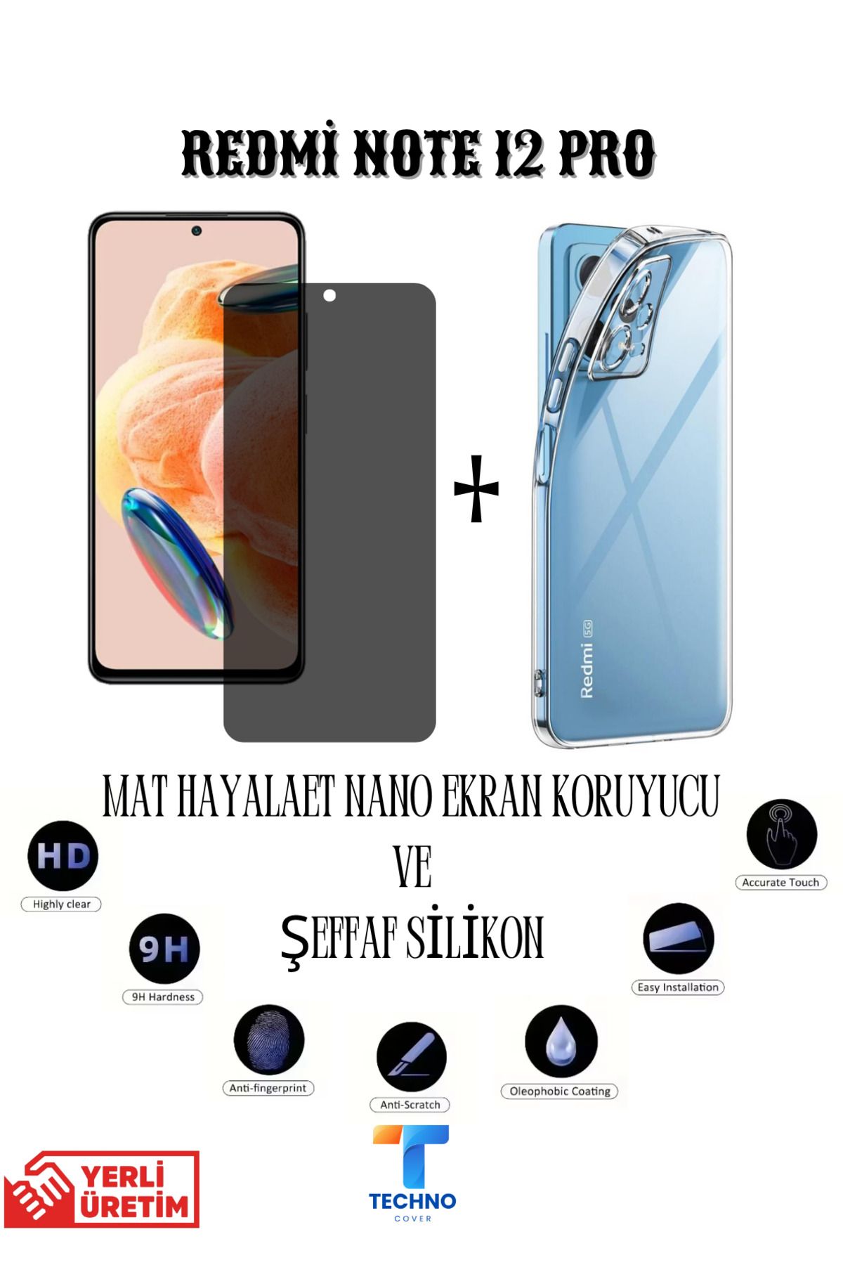 foxpower Redmi Note 12 Pro Mat Hayalet Nano Ekran Koruyucu Ve Şeffaf Kılıf 2li Avantajlı Paket
