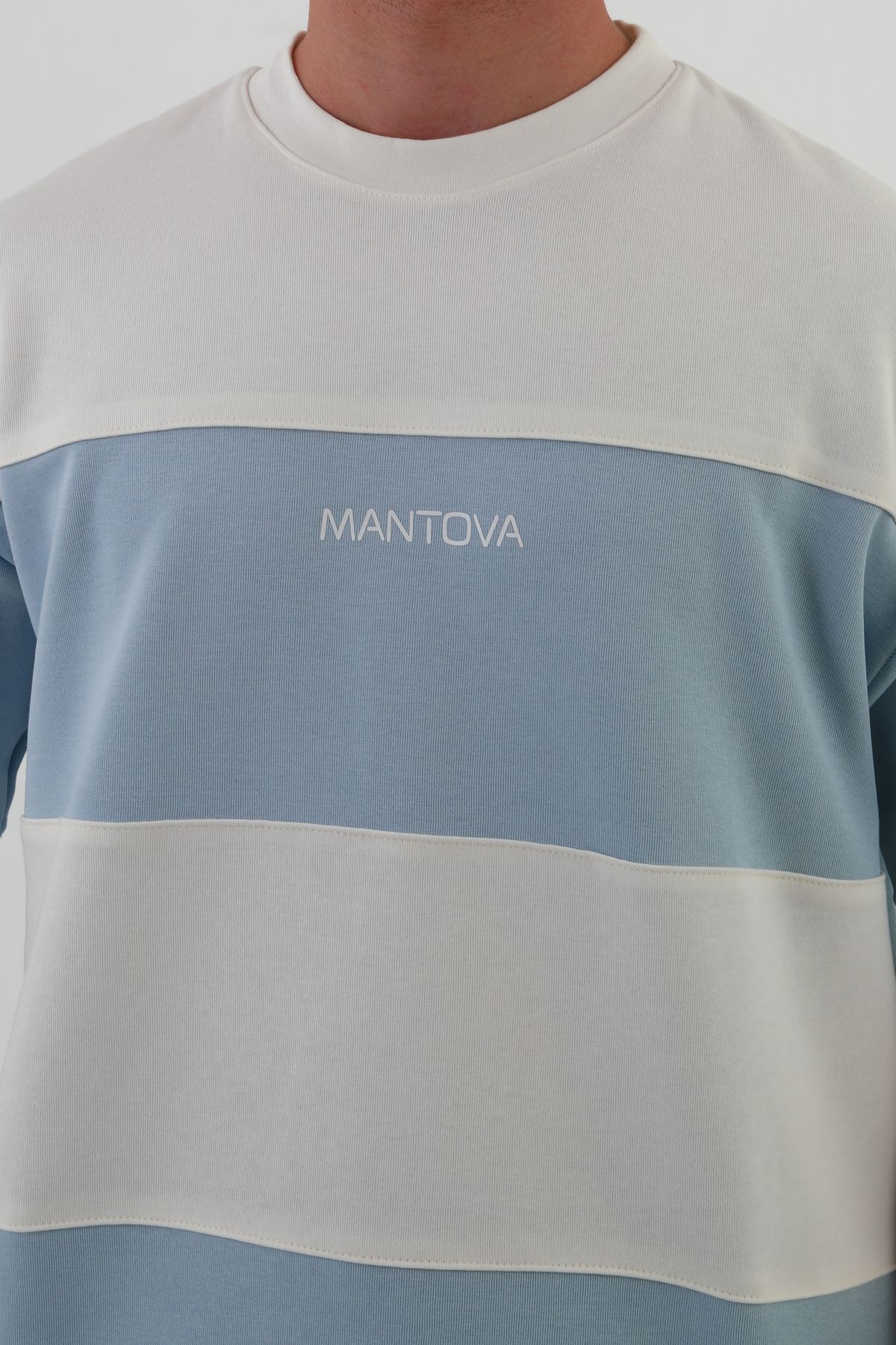 mantova Skyline Oversize Erkek T-shirt – BabyBlue & White