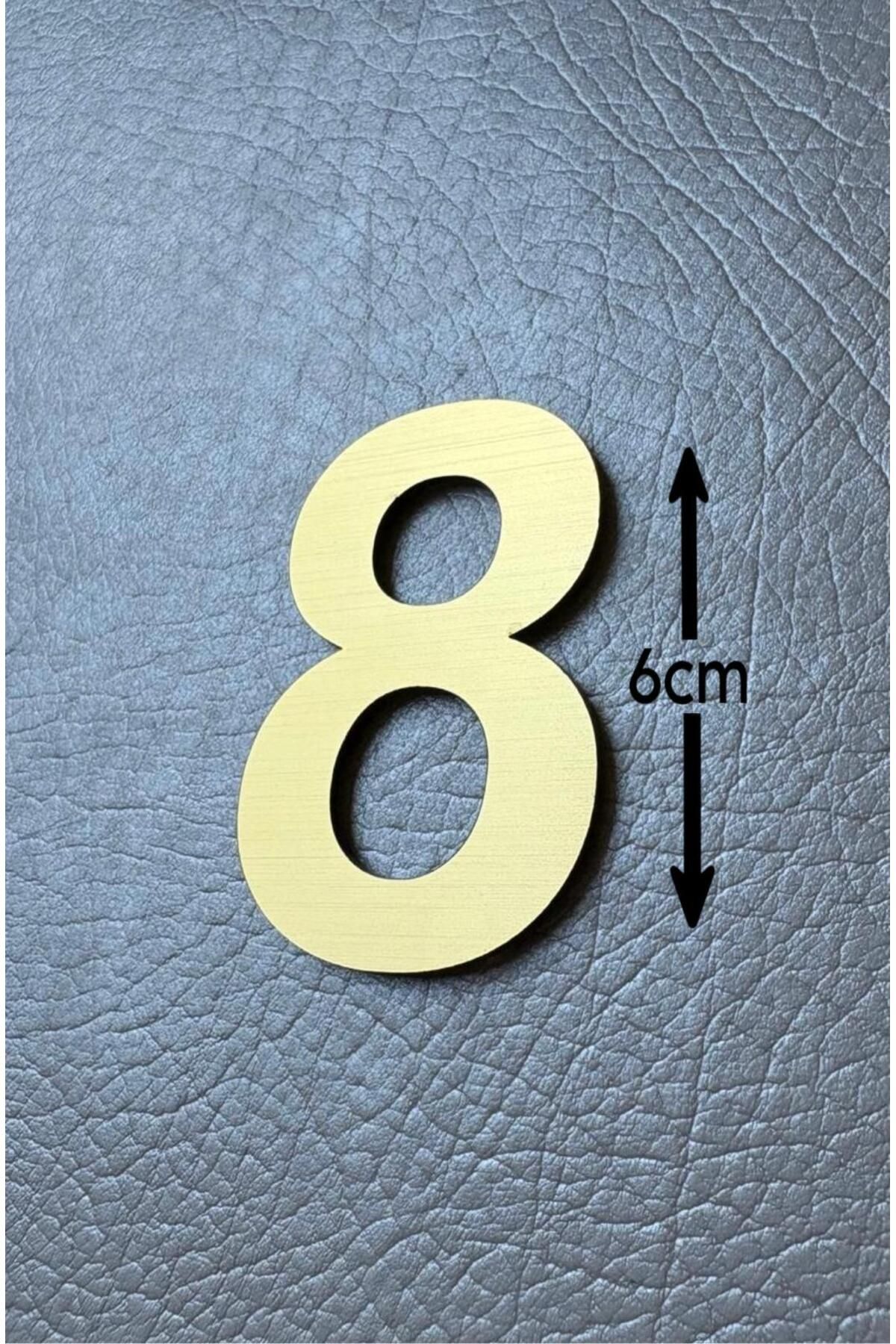 SE-Dizayn Kapı Numarası 6 CM No. 8 Daire Masa Dolap Numarası Fırcalı GOLD Kendinden Yapışkanlı