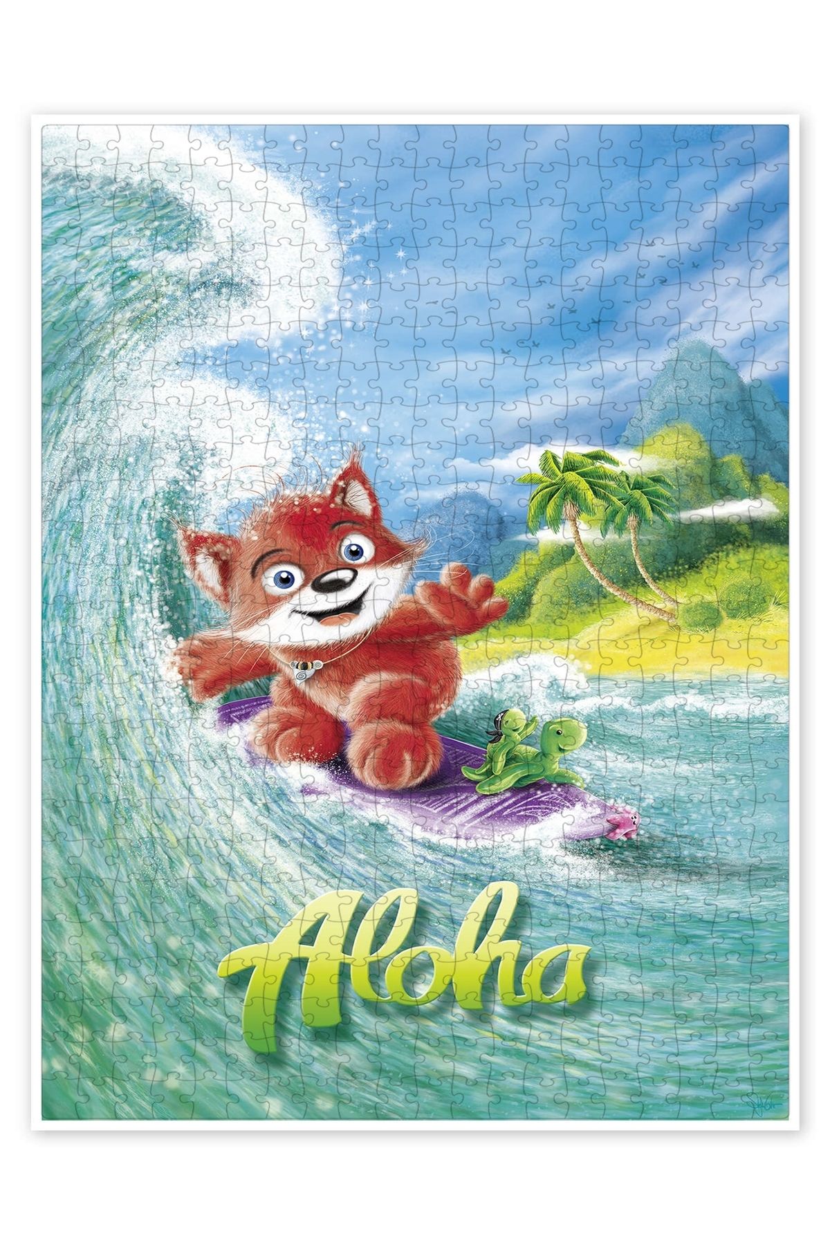 Jeronkarji Aloha Surfer Fox 500 Parça Puzzle Yapboz Çocuklar için Neşeli Hayvan Temalı