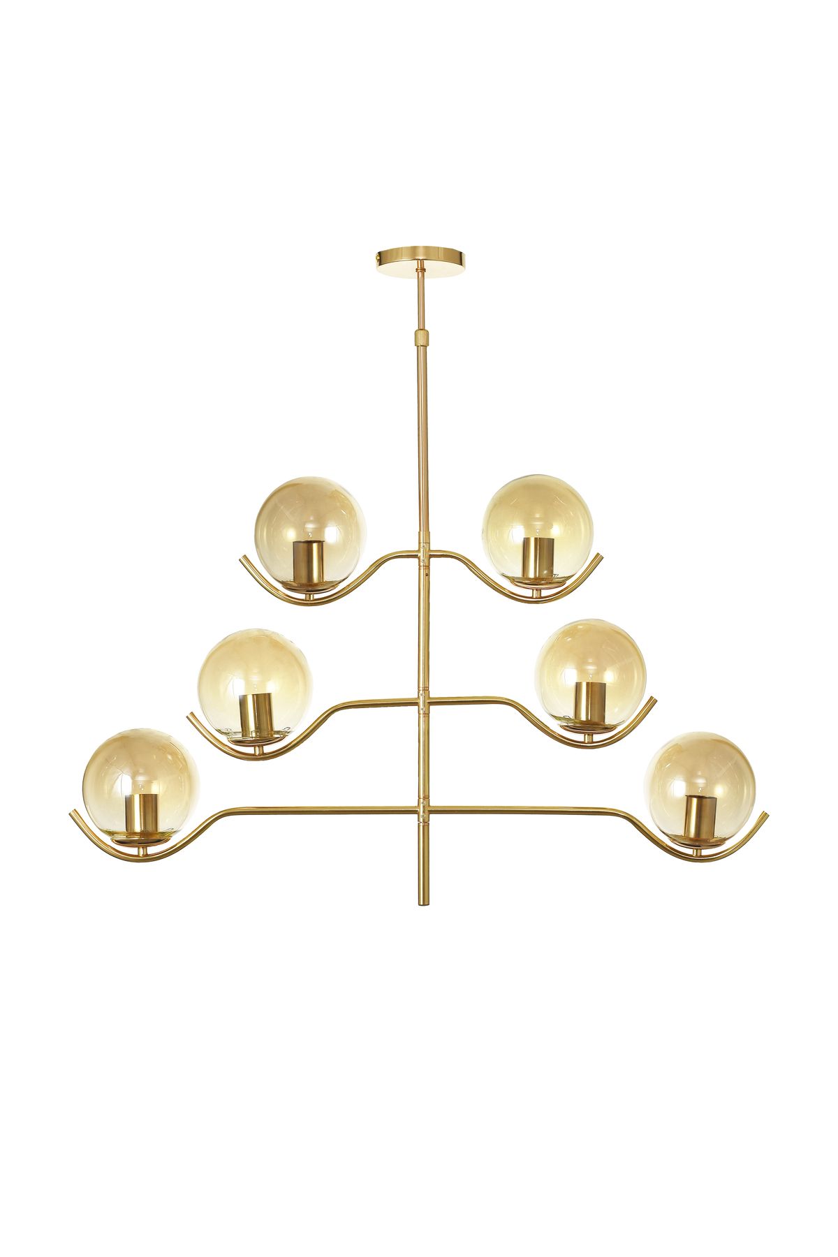 Avizemoda Ranya 6 lı Bal Camlı Salon Oturma Odası Modern Kollu Avize - (Gold Kaplama)