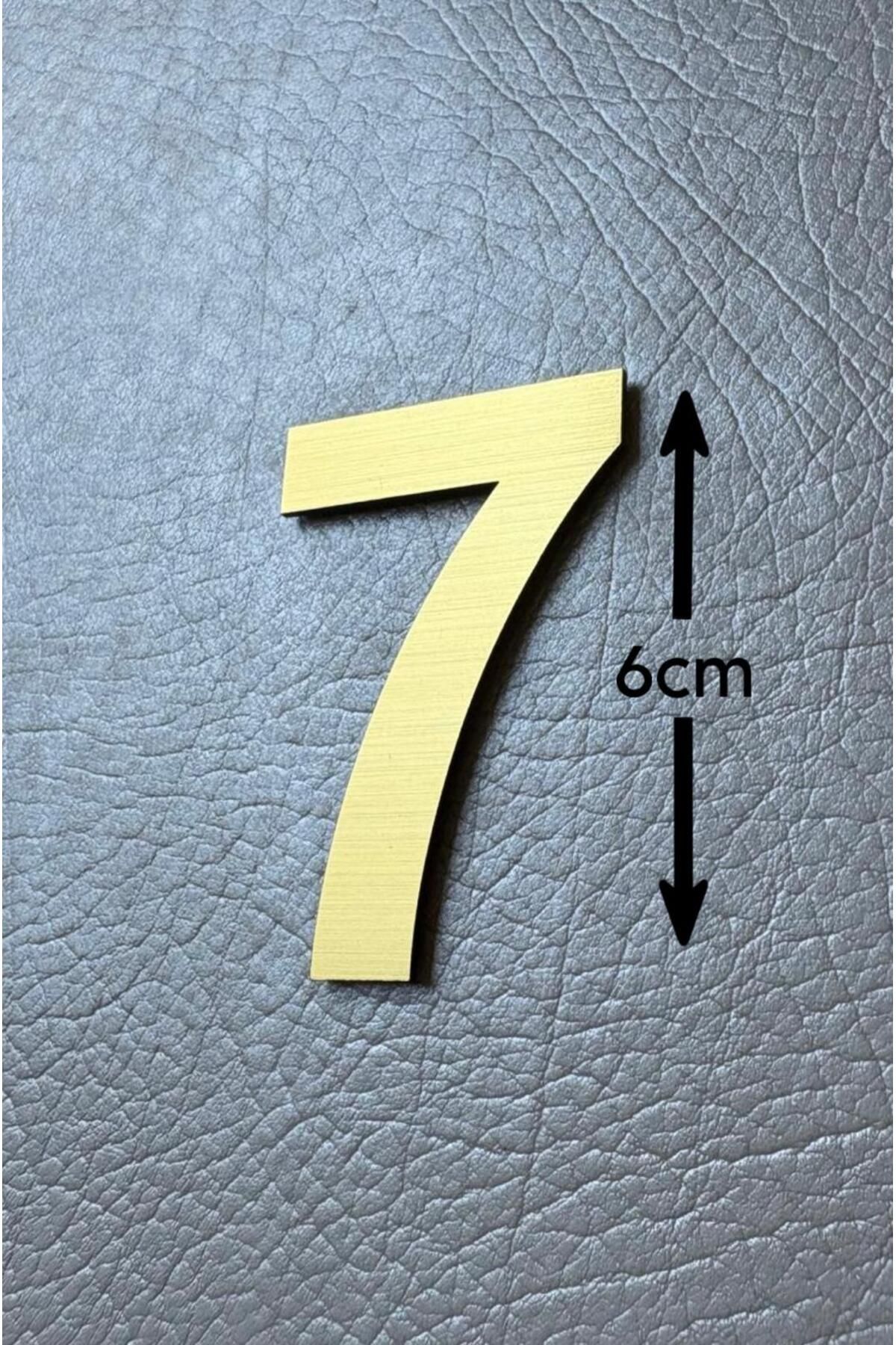 SE-Dizayn Kapı Numarası 6 CM No. 7 Daire Masa Dolap Numarası Fırcalı GOLD Kendinden Yapışkanlı