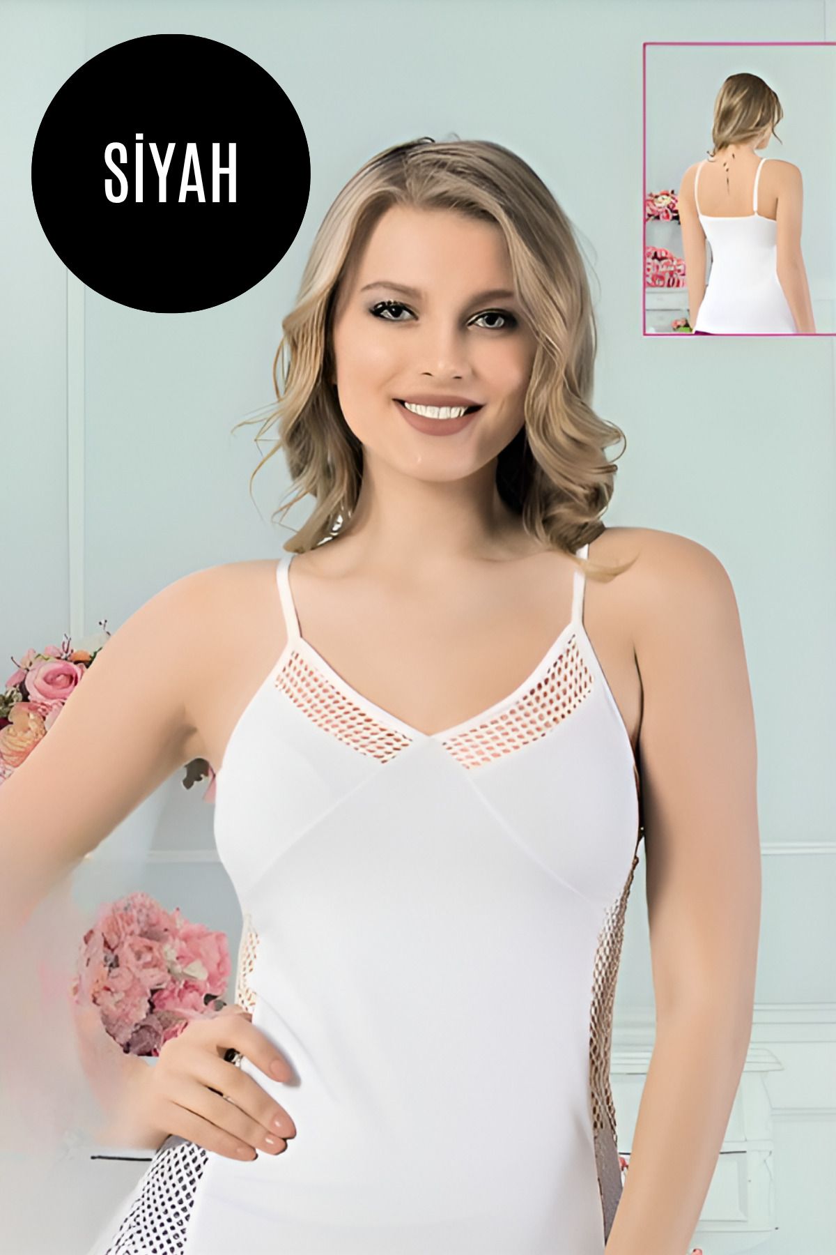 Altınay Kadın Yanlar Dantelli Askılı Atlet - %90 Pamuk (Lilitime)