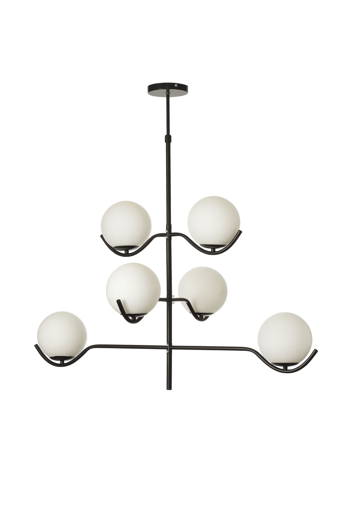 Avizemoda Ranya 6 lı Beyaz Camlı Salon Oturma Odası Modern Kollu Avize - (Siyah)