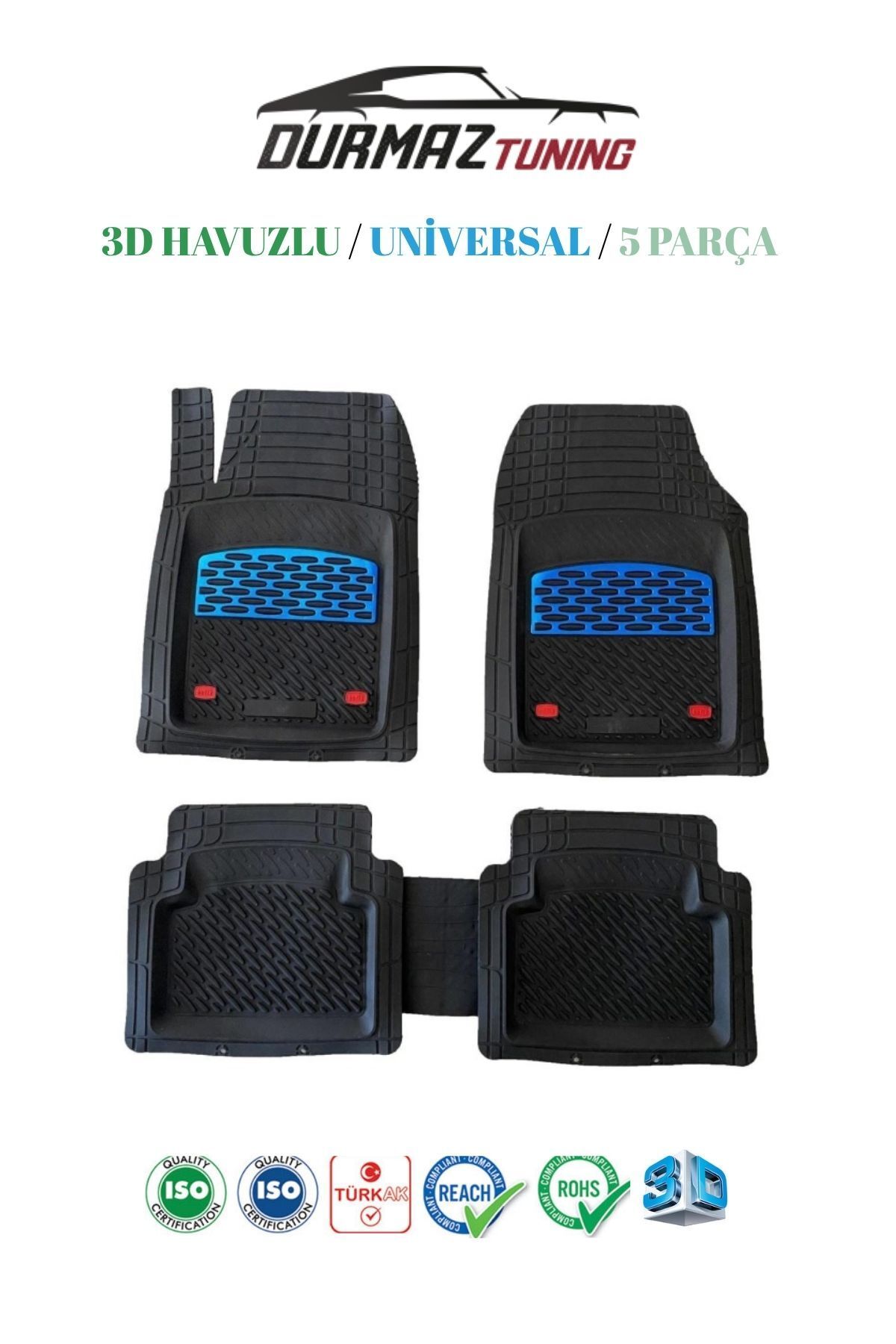 durmaz tuning Ford Focus 2012 Model Uyumlu Kesilebilir 3D Havuzlu Mavi Kromajlı Lüx Paspas
