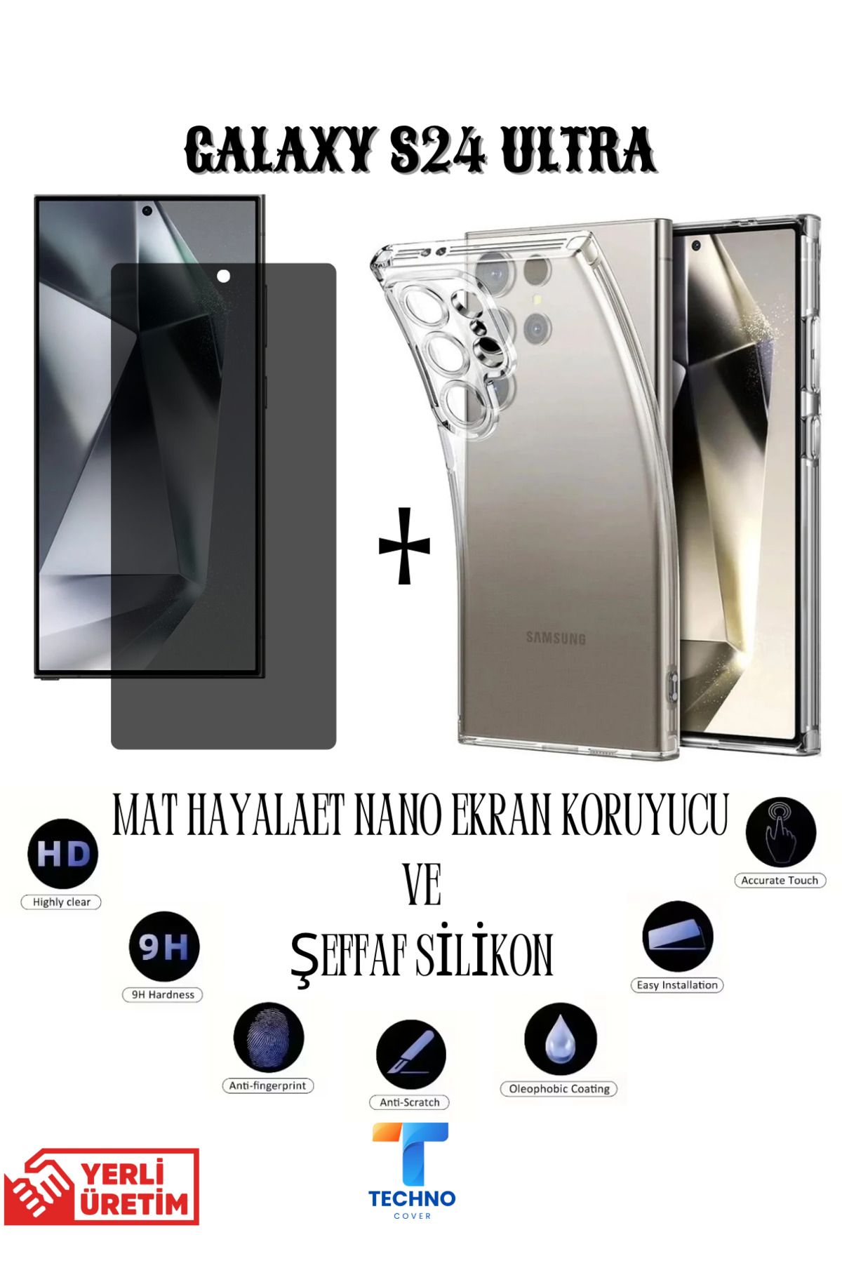 foxpower Samsung S24 Ultra Mat Hayalet Nano Ekran Koruyucu ve Şeffaf Kılıf 2li Avantajlı Paket