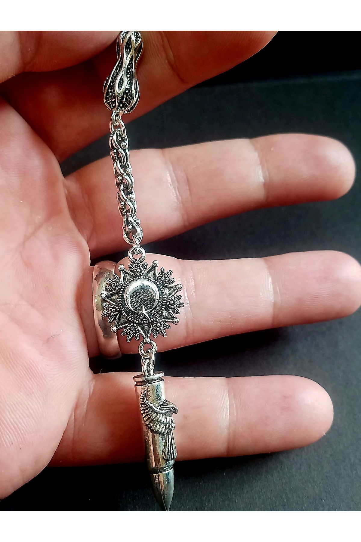 arsin Ay yıldızlı kartal figürlü kurşun uç tek dal gümüş kaplama püskül