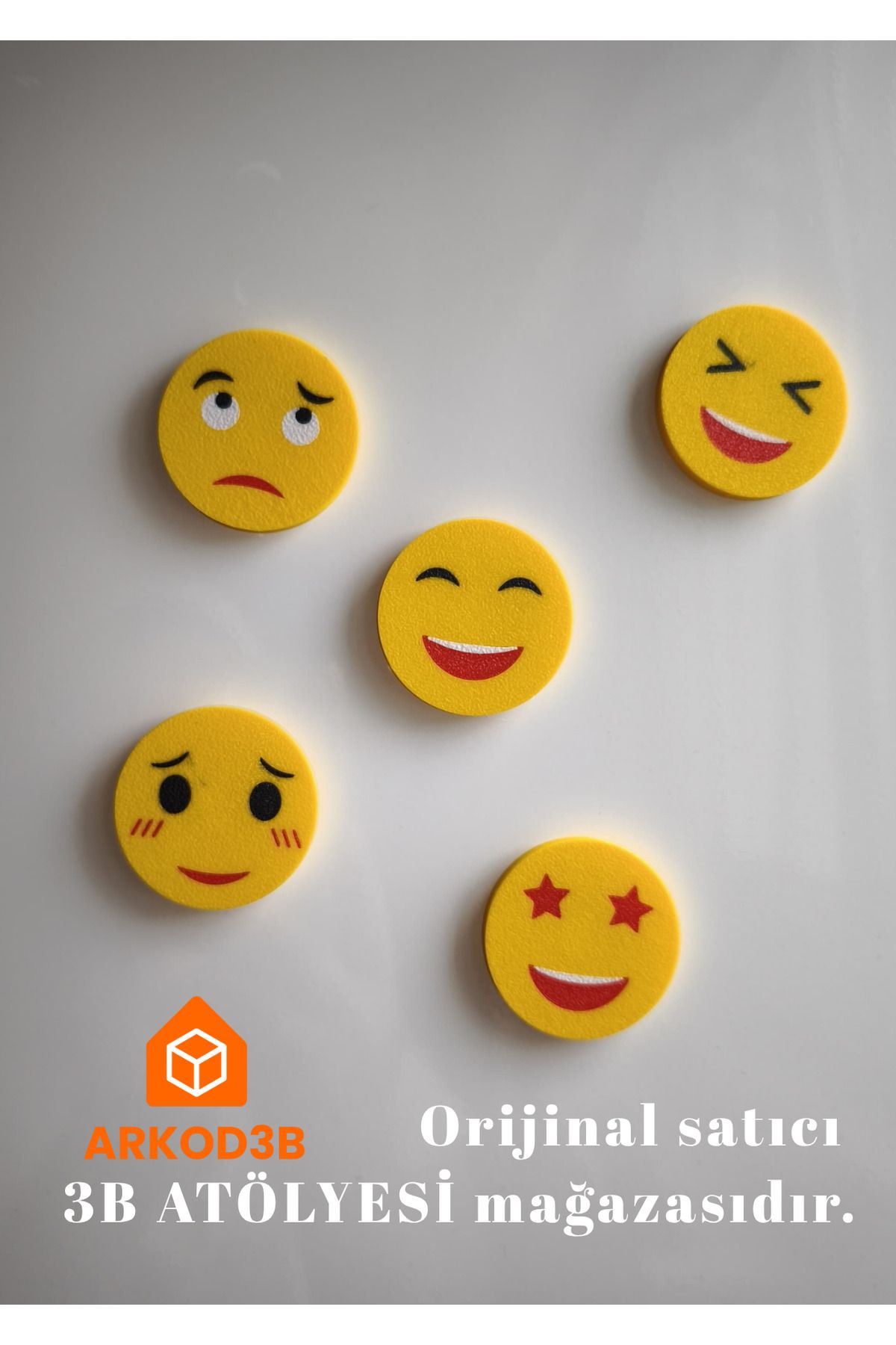 ARKOD3B Emoji Temalı 5'li Magnet Seti Renkli ve Eğlenceli Buzdolabı Süsleri