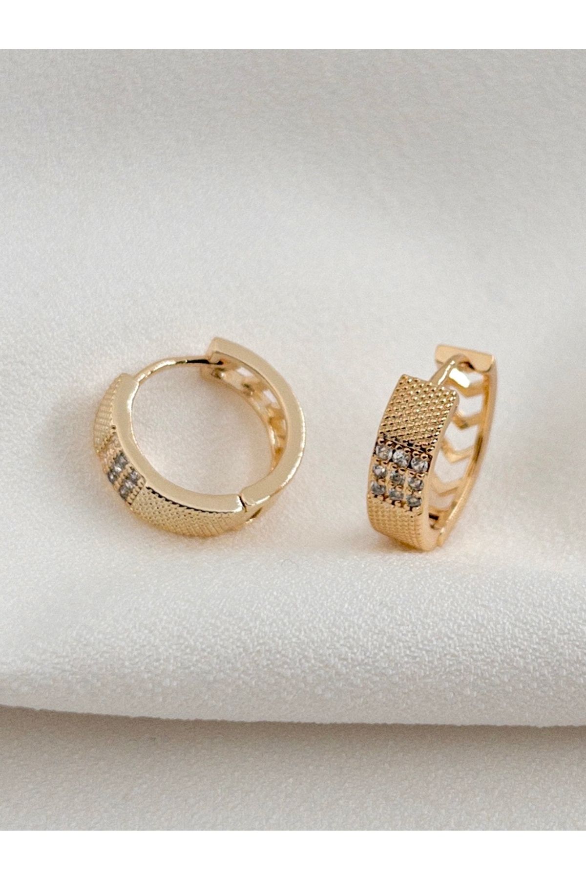 Siya Silver-Zircon Stone Patterned Steel Hoop Earrings 5
