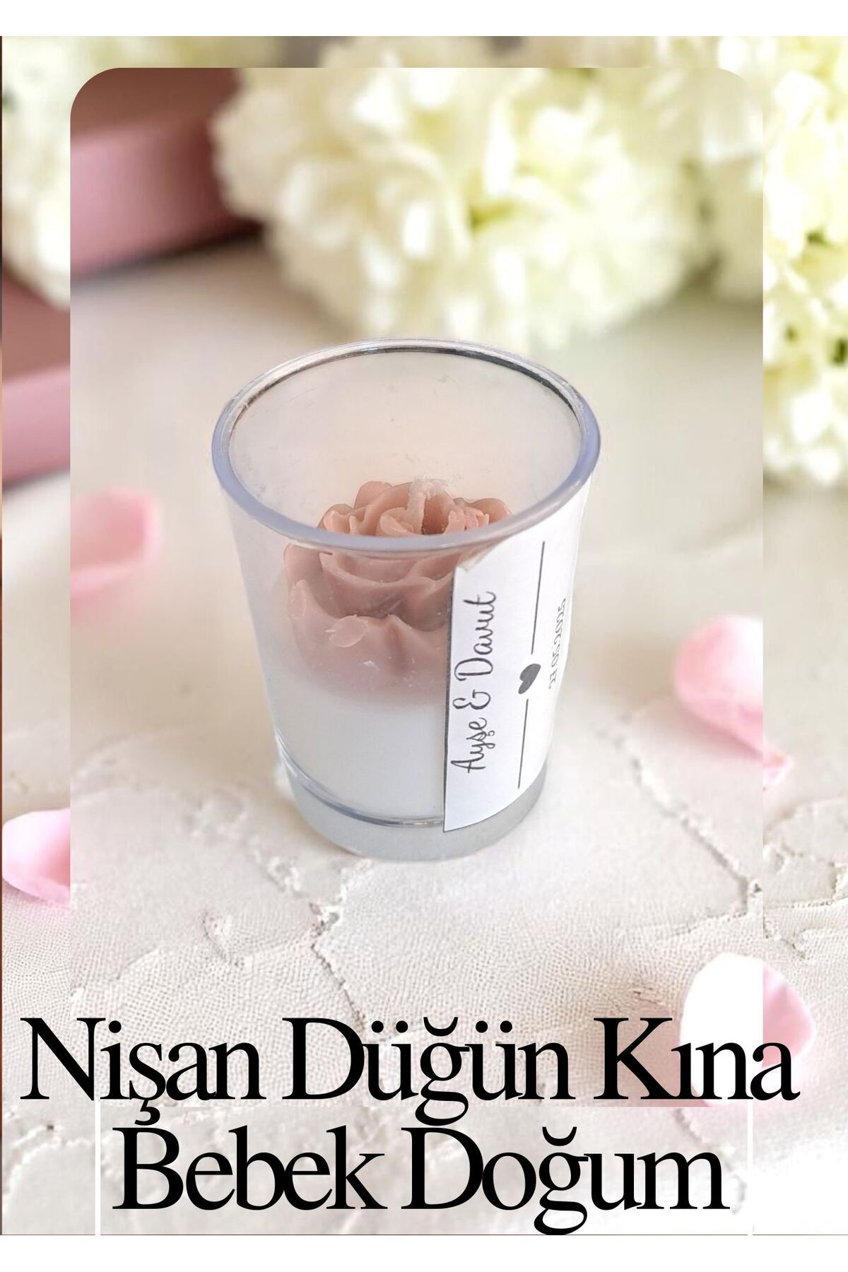 çiğdemcetasarım Söz, Nişan, Kına, Düğün, Mevlüt, Sünnet, Nikah Hediyelik Hatıra Plastik Gül Dekorlu Mum, 10 Adet