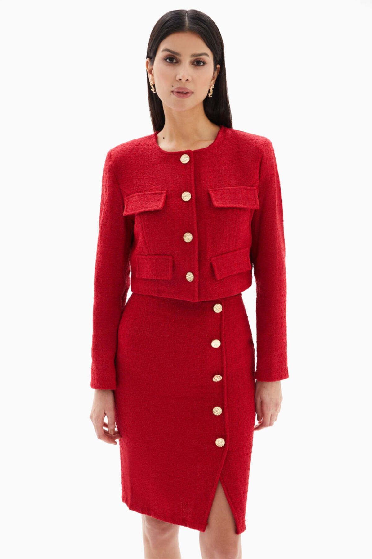wecre8-Red Buttons Set of Jacket and Skirt By WECRE8 5